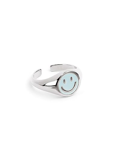 Detalle de SINGULARU Anillo Smiley Sky esmaltado azul único 💍