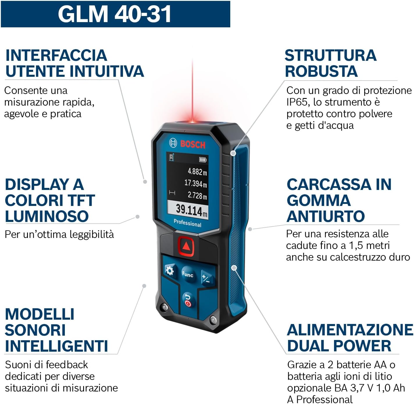 Thumbnail 2 de Bosch Professional Distanziometro laser GLM 40-31: robustez, misure rapide e autonomia in cantiere