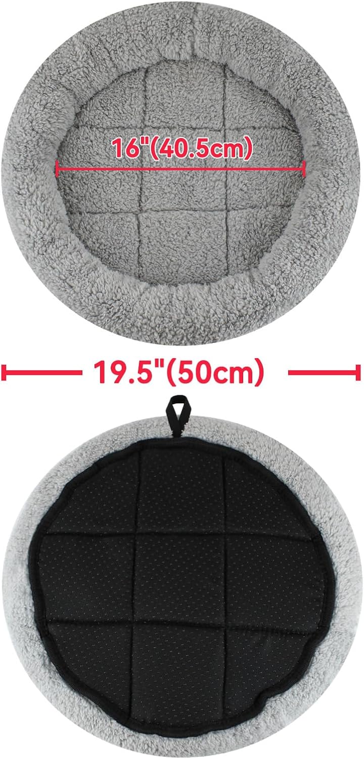 Detalle de PETLESO Round Cat Bed: Soft Plush Cushion for Cats and Small Dogs (19.5” diameter)