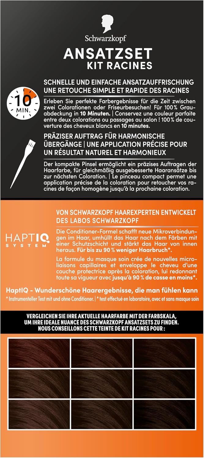 Detalle de Schwarzkopf Ansatzset A4 Dunkelbraun Stufe 3 – 44,5 ml: dauerhafte Ansatzkaschierung in 10 Minuten