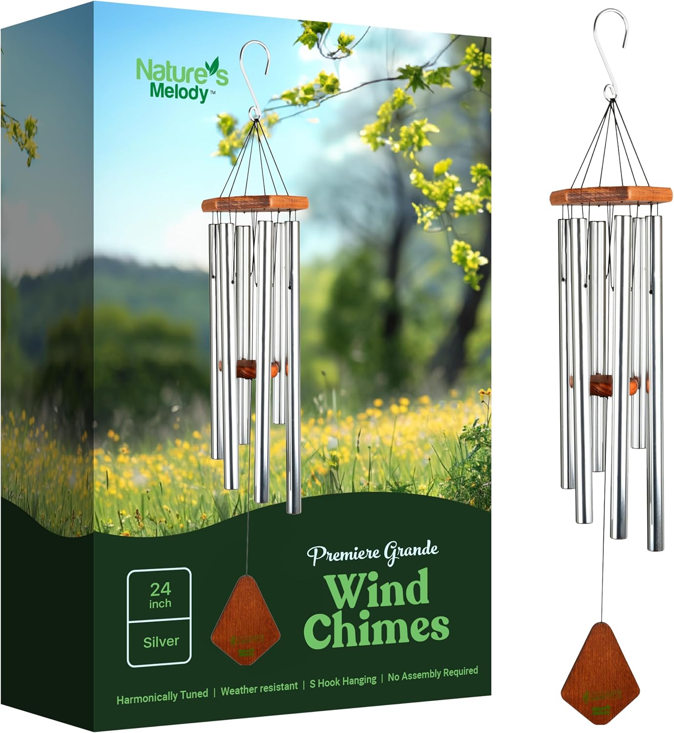Detalle de Nature's Melody PG36FG dzwonek wietrzny 36-calowy, aluminiowe rury, leśna zieleń