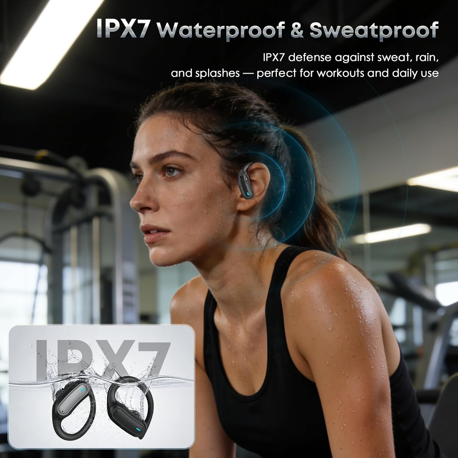Detalle de TRAUSI i27 Wireless Earbuds with Earhooks, 54-Hour Case Playback and IPX7