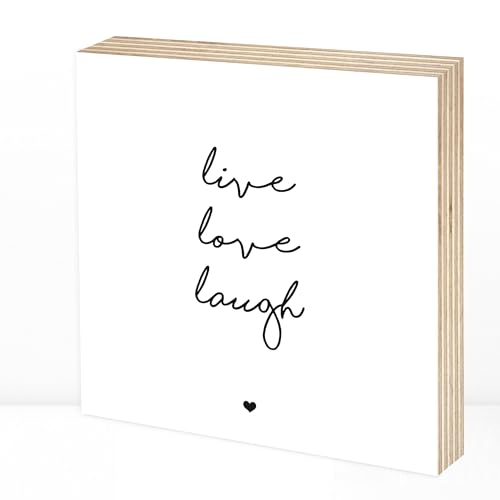 Detalle de Wunderpixel Holzbild live love laugh – 15×15×2 cm, Holzschild zum Hinstellen oder Aufhängen