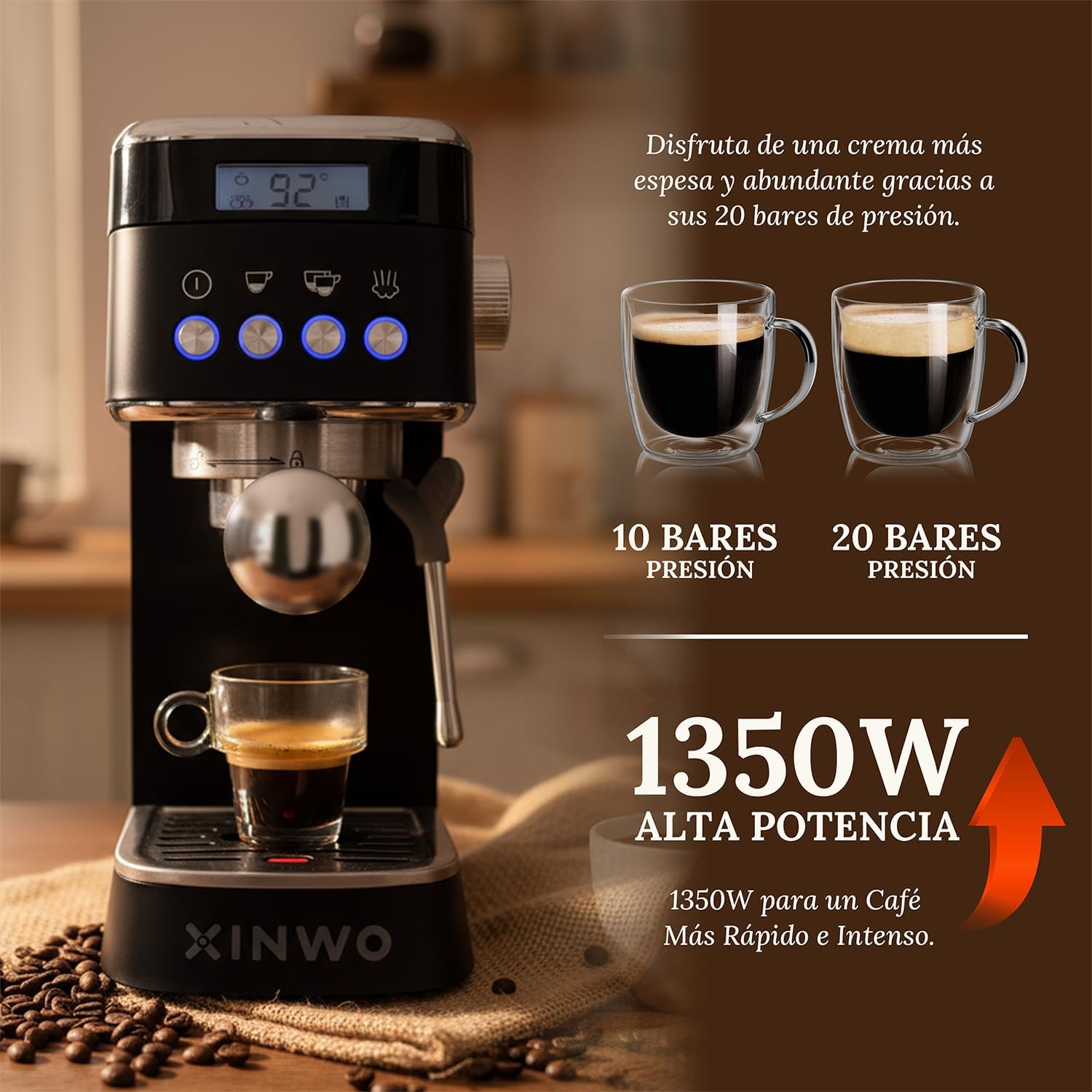 Detalle de XINWO Hanoi Cafetera Retro 1.2L 20 Bar