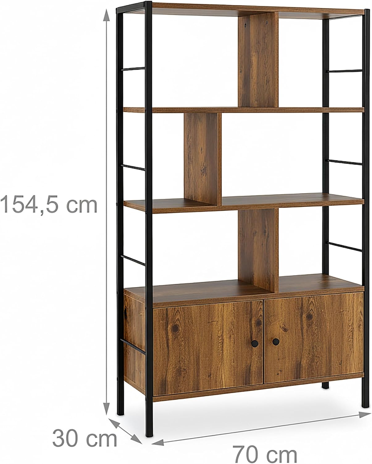 Thumbnail 2 de Étagère Relaxdays 3 niveaux – style industriel, bois brun et cadre noir, 154,5 × 74 × 30 cm