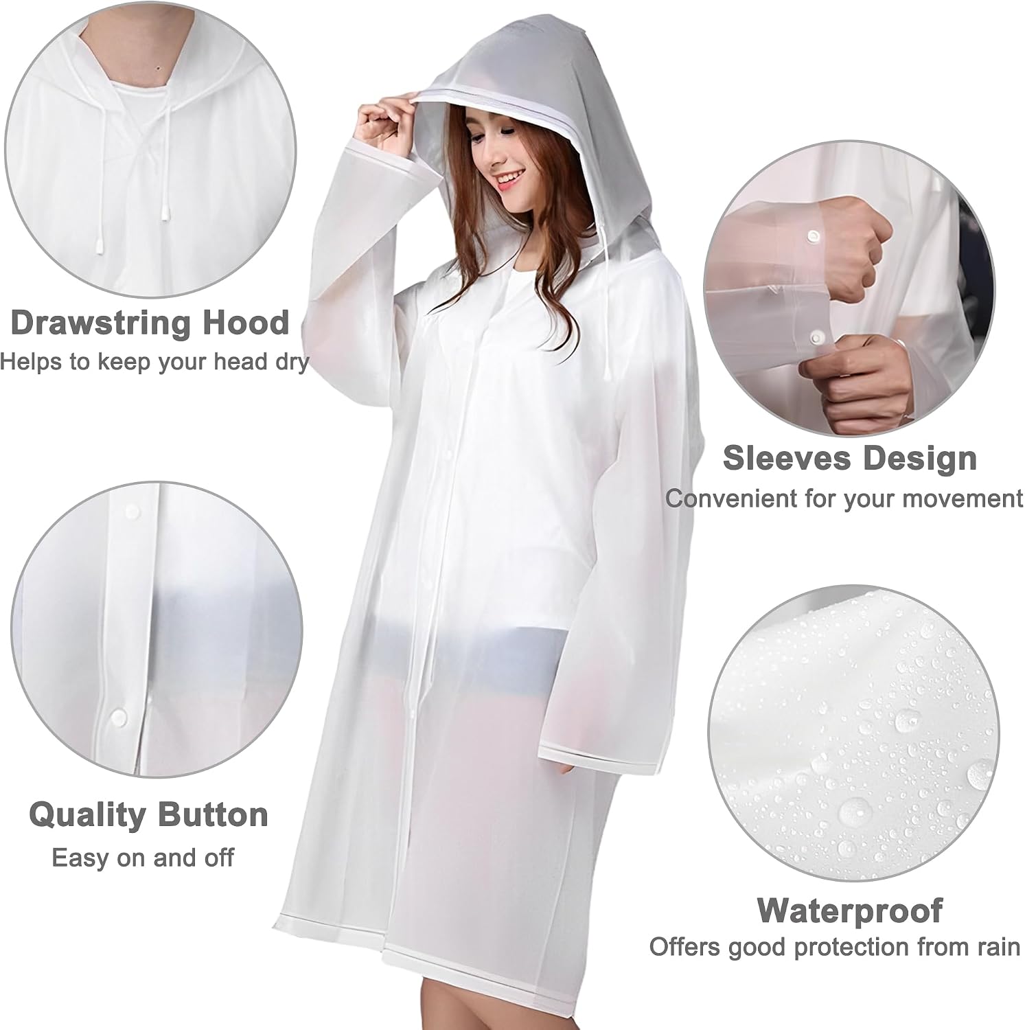 Thumbnail 1 de Cosowe 2-Pack Adults Rain Poncho with Hood — Reusable EVA Rainwear, Lightweight & Packable