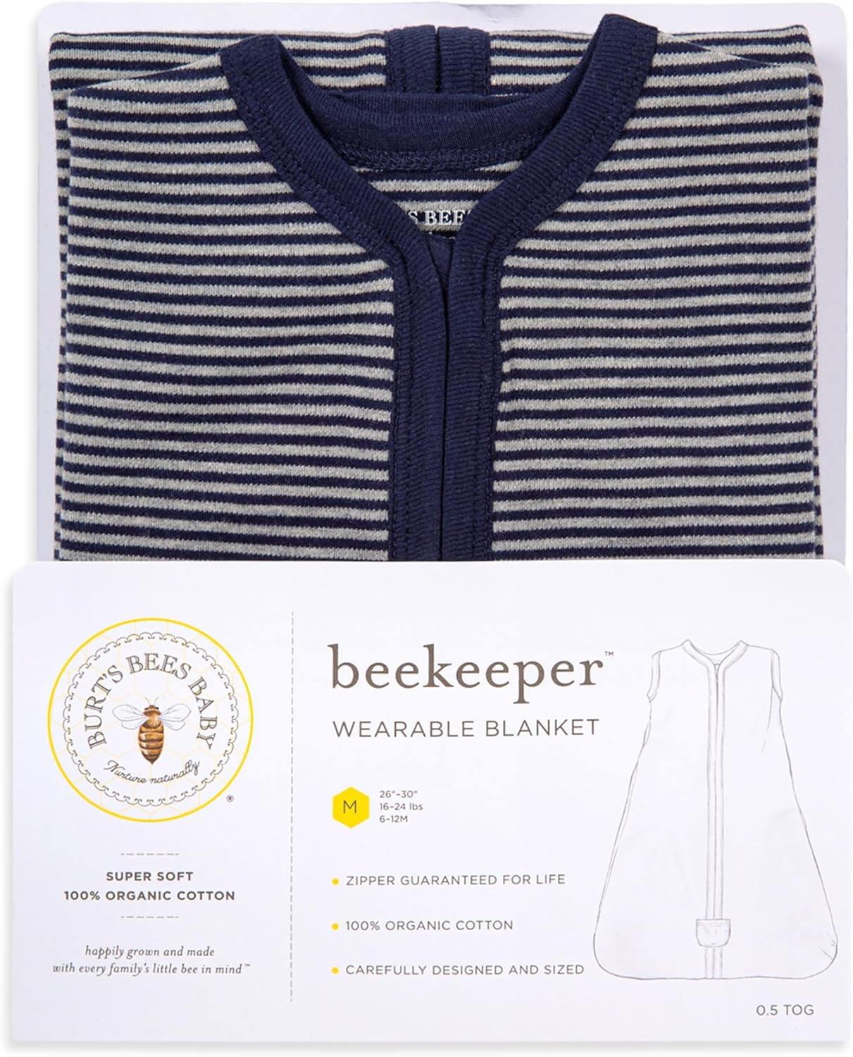 Detalle de Burt's Bees Baby Infant Wearable Blanket in Organic Cotton Beekeeper (Lightweight 0.5 TOG / Medium 1.5 TOG)