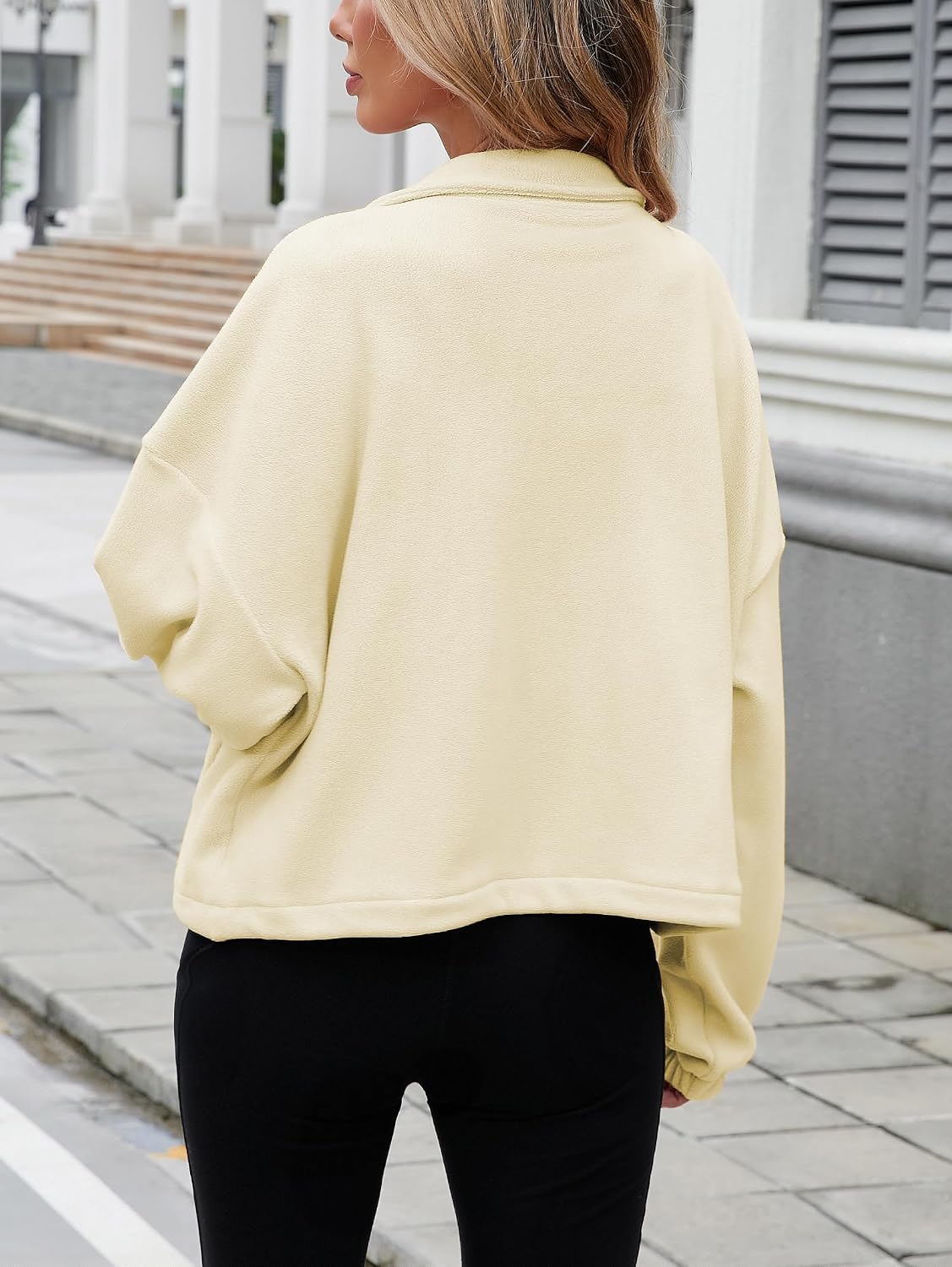 Thumbnail 3 de Famulily women’s drawstring hem full-zip fleece cropped sweatshirt jacket with pockets (S–XL)