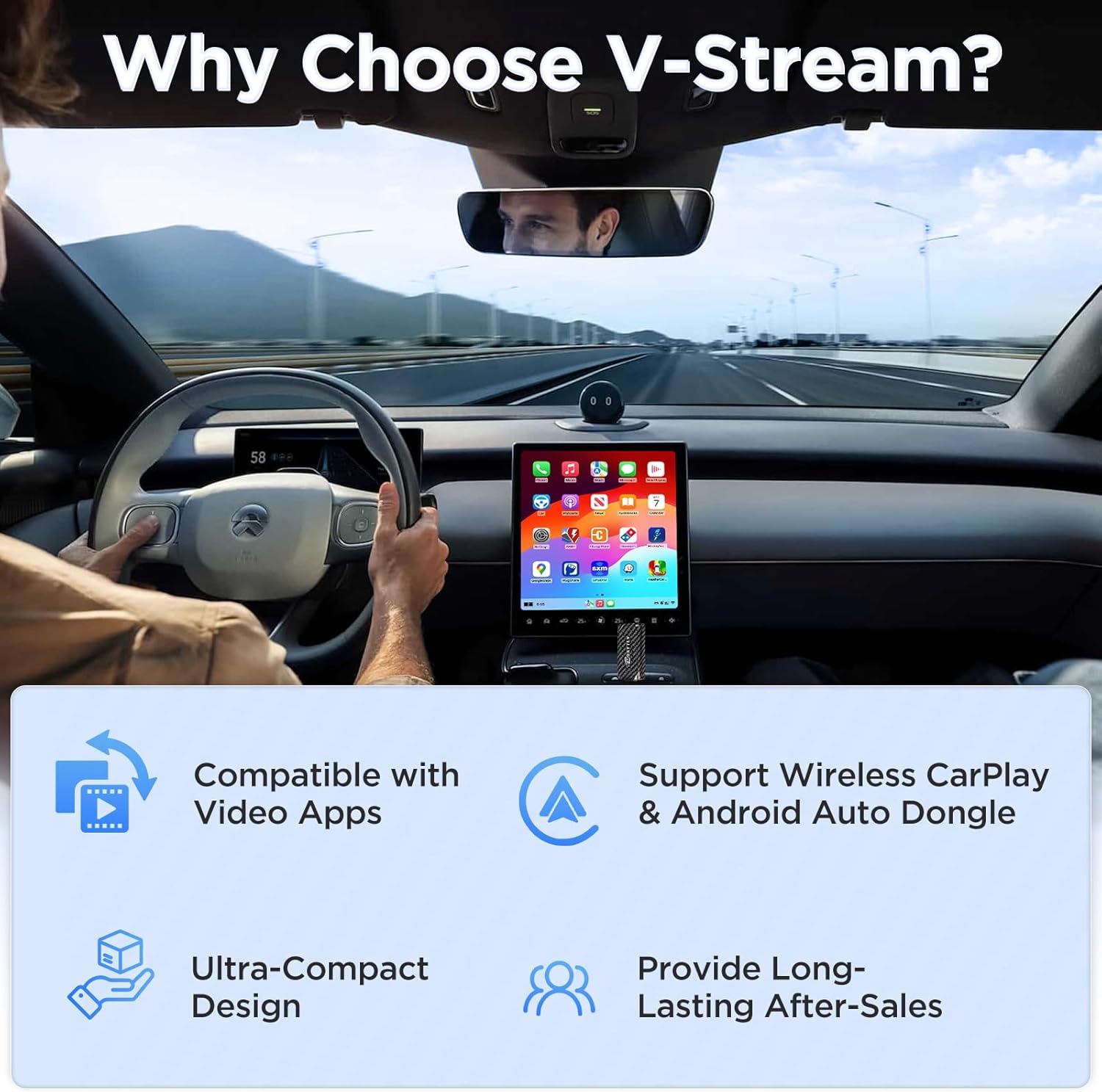 Detalle de MSXTTLY Sans Fil CarPlay & Android Auto Adaptateur 3-en-1 2026 — V-Stream compatible Netflix/Youtube
