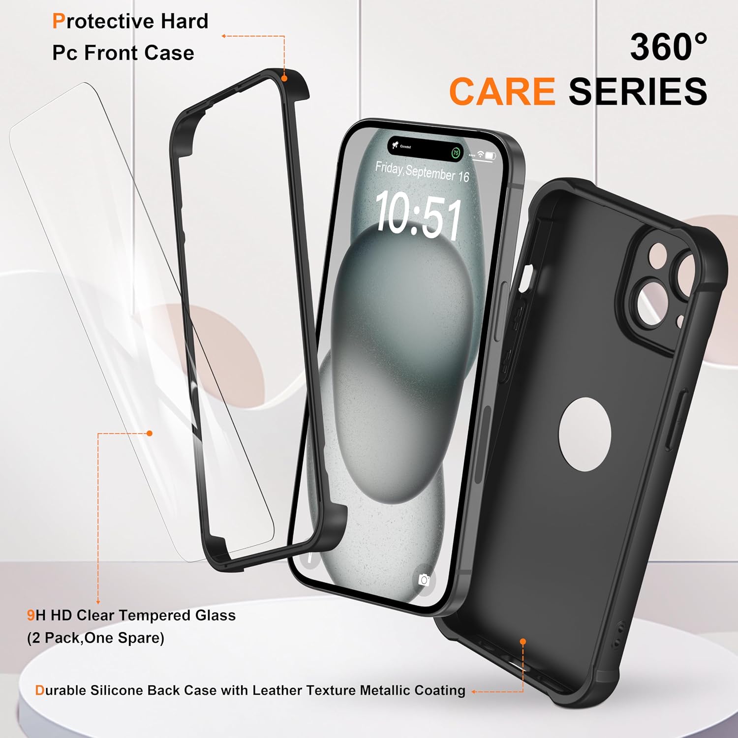 Detalle de ORETECH iPhone 15 Case 6.1 inch 2-Pack screen protector