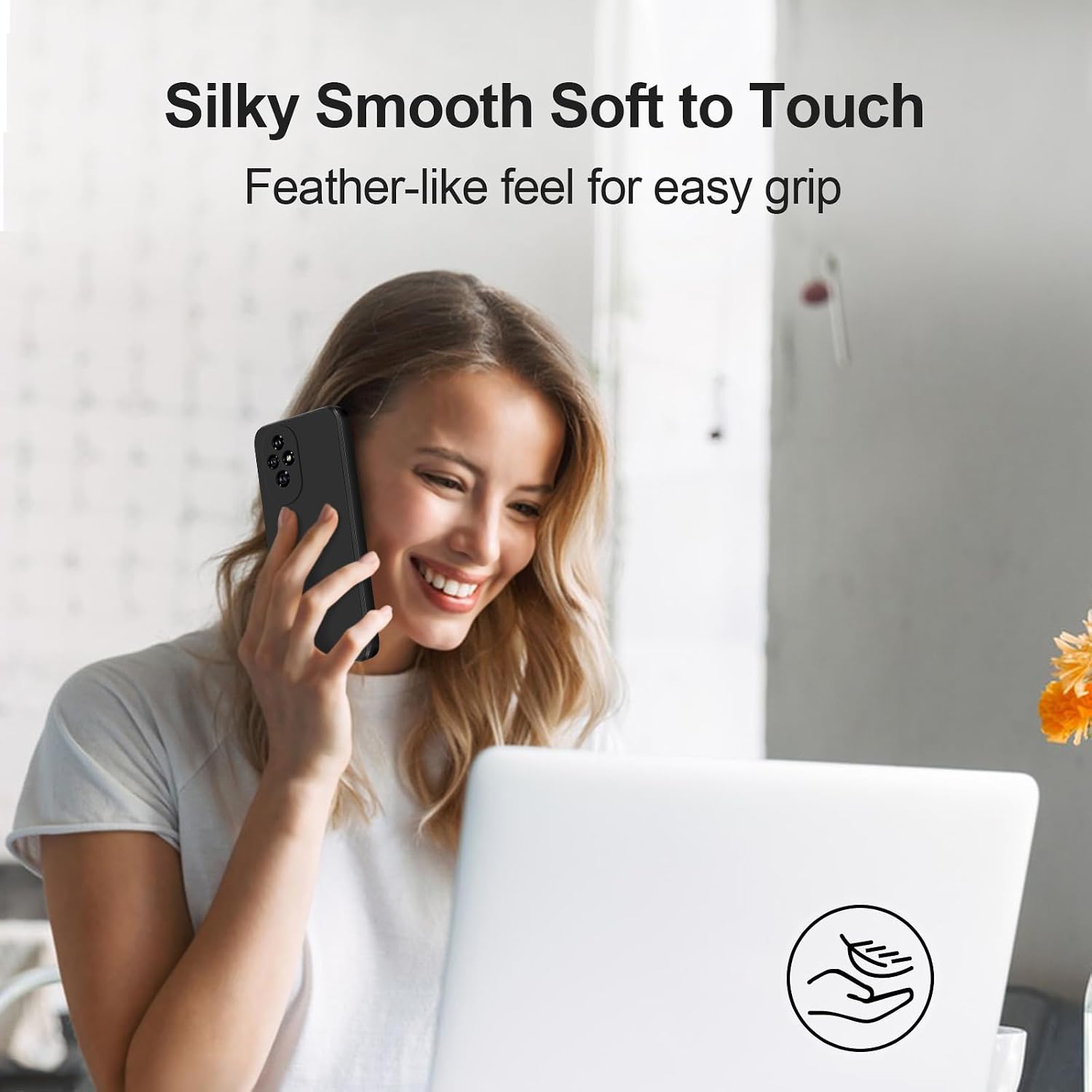 Detalle de GiiYoon Silky-Soft Liquid Silicone Case for Honor 200 (Black) with Microfibre Lining