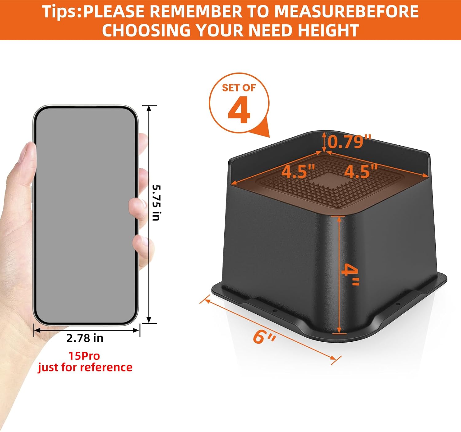 Thumbnail 1 de USION Bed Risers 2-8 inch Heavy Duty Set (4pcs) – Stable ABS Lift Blocks for Thick-Leg Furniture