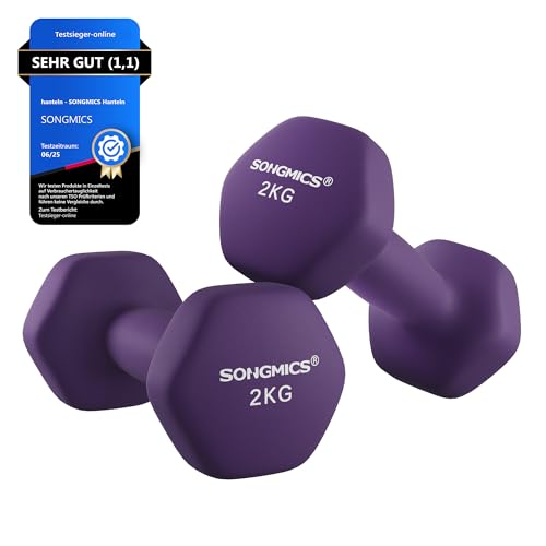Detalle de SONGMICS Kurzhanteln, 2er Set, 2 x 2 kg – rutschfeste Neopren-Hanteln in Lila (SYL64PL)