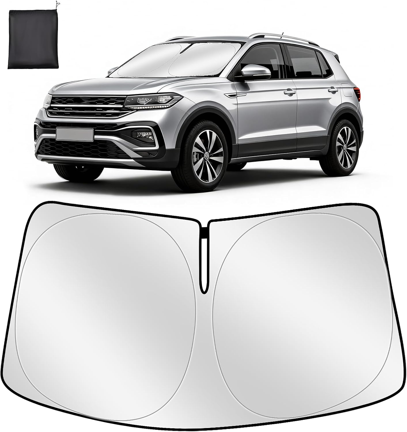 ZATOOTO Pare-Soleil pour Pare-Brise Avant sur Mesure — VW T-Cross 2019-2023 (PLIAGE / Réfléchissant)