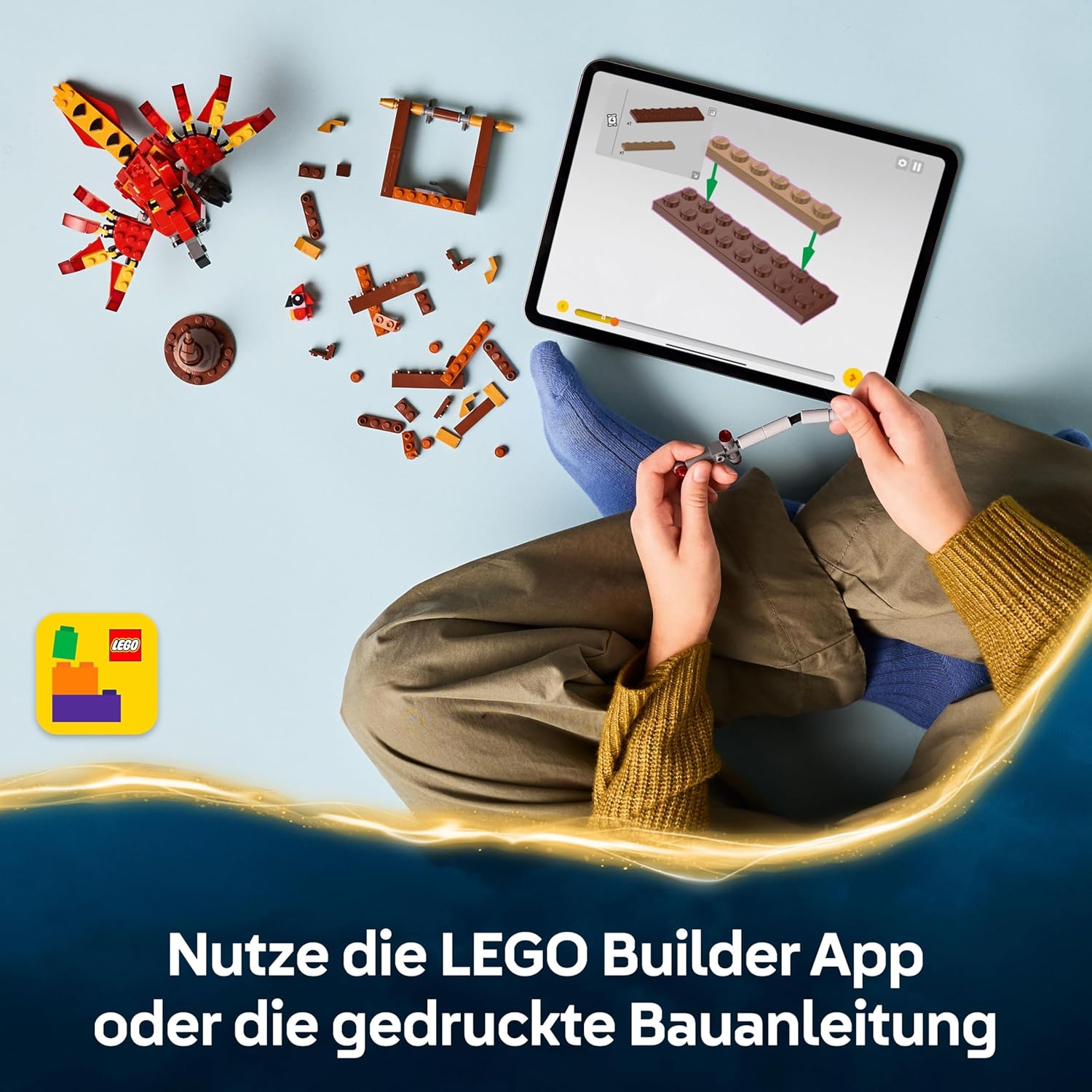 Detalle 2 de LEGO Harry Potter 76448: Dumbledores Phönix Fawkes (Sprechender Hut, Gryffindor-Schwert & Baby Fawkes)