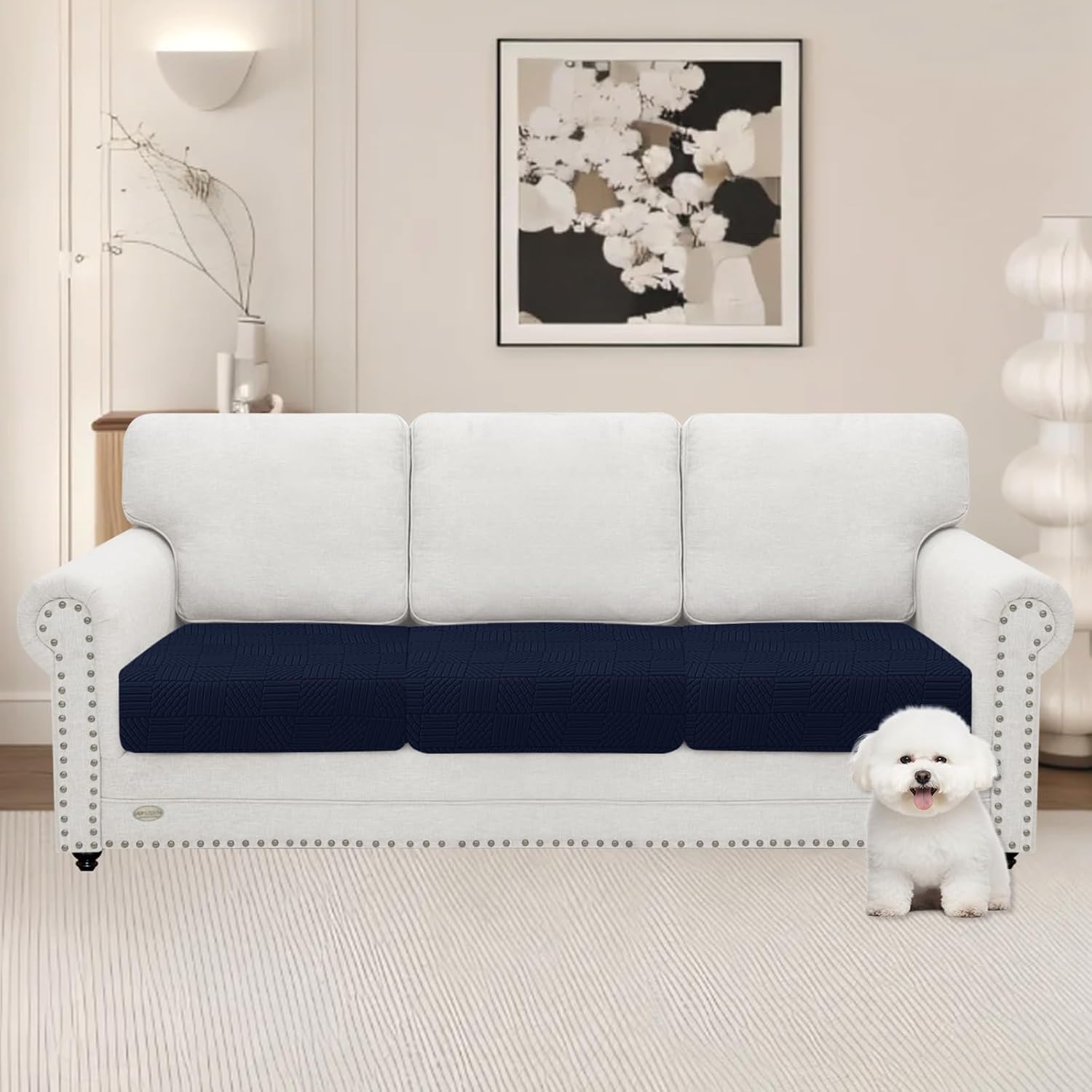 Thumbnail 2 de Ystyle Housse de coussin de canapé extensible universelle (1 place, bleu foncé) anti-dérapante et lavable