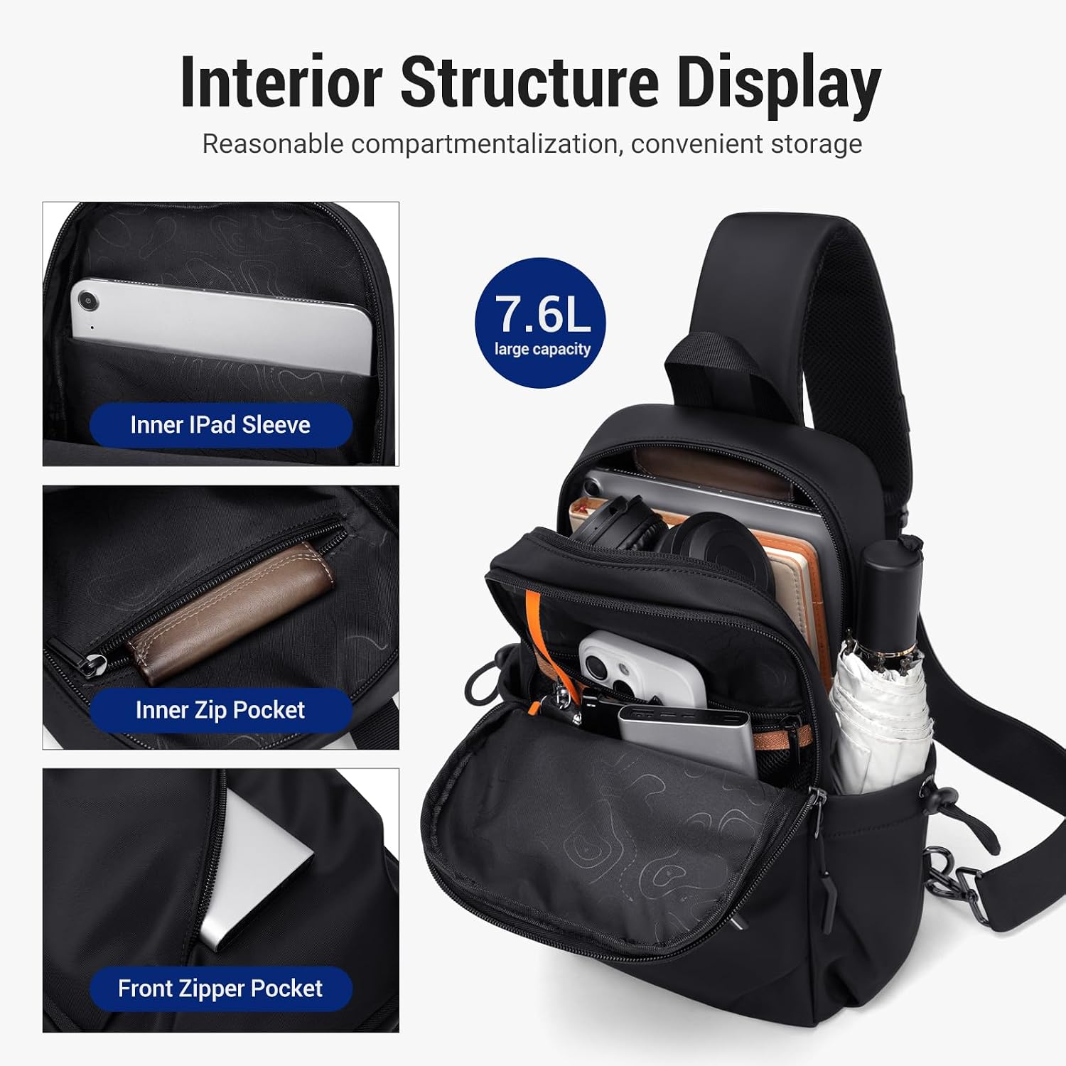 Detalle de VNINE Sling Bag Umhängetasche Brusttasche – Vielseitige Schultertasche für Herren und Damen