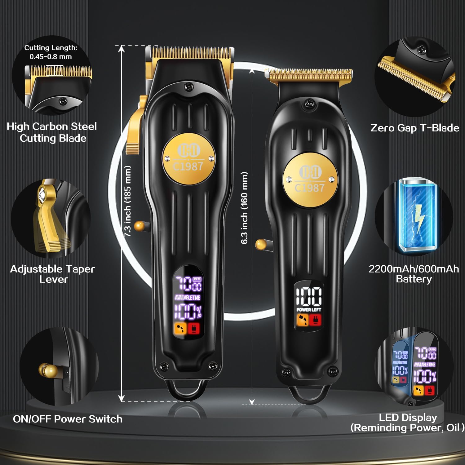 Detalle de CIICII draadloze tondeuse- en T-messenset met USB-oplading