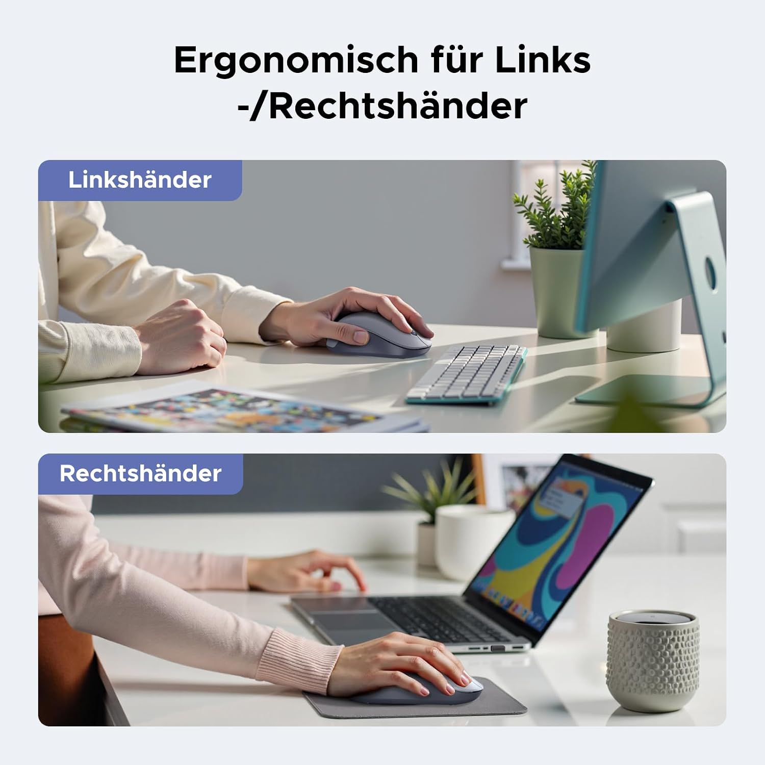 Detalle de UGREEN 2.4G & Bluetooth Maus kabellos (4000 DPI, 18 Monate Akkulaufzeit) – ergonomisch für Links- und Rechtshänder