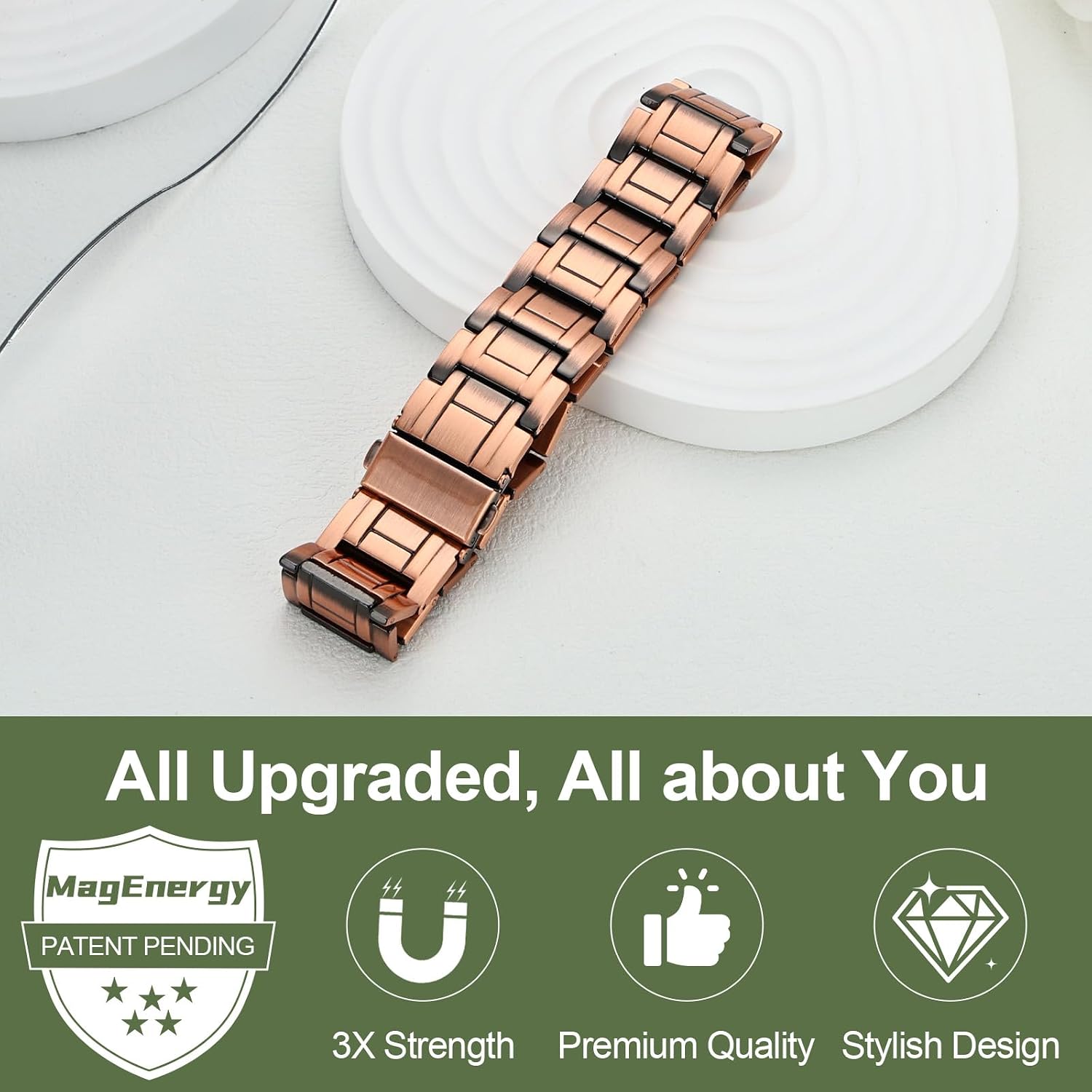 Detalle de MagEnergy 99.99% Copper Bracelet for Men with Ultra Strong Magnets