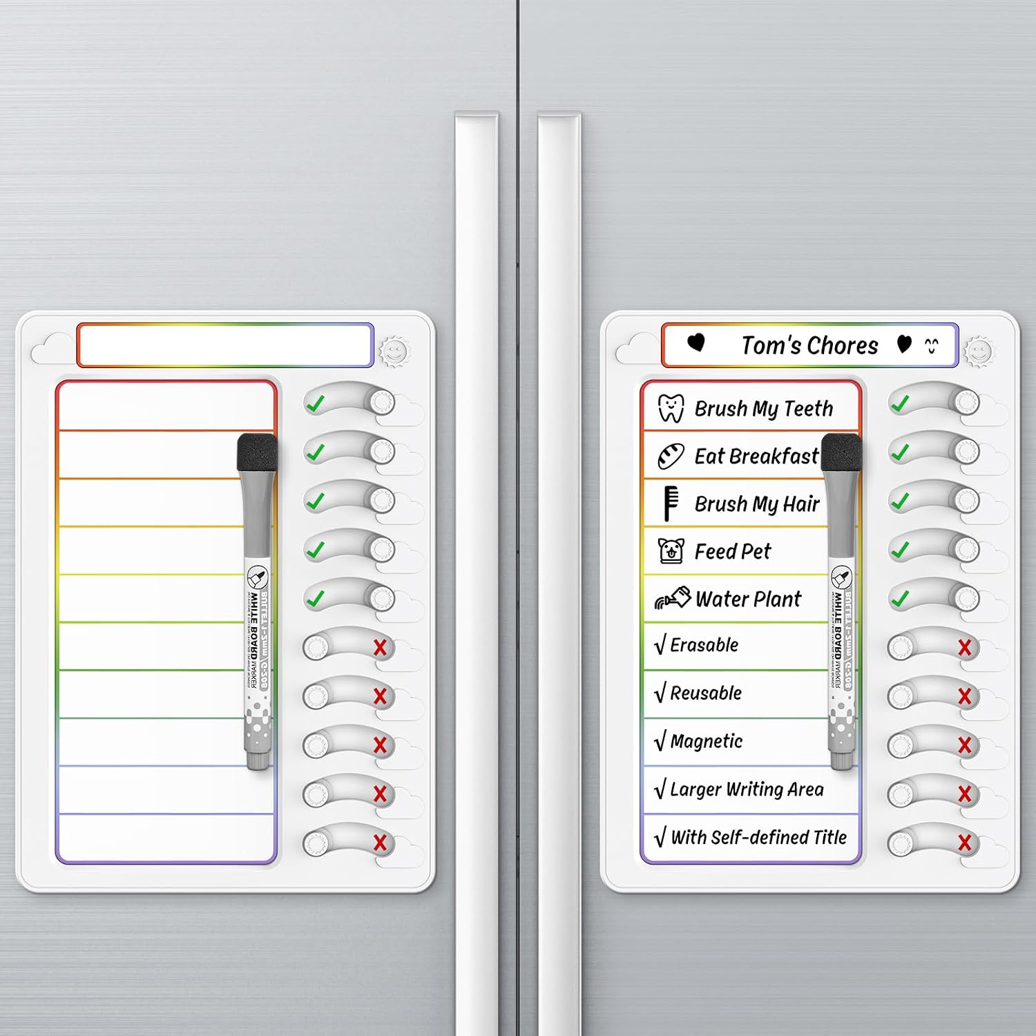 Detalle de KAQUBE FC023A Dry Erase Chore Chart, 2-Pack with 10 Sliders