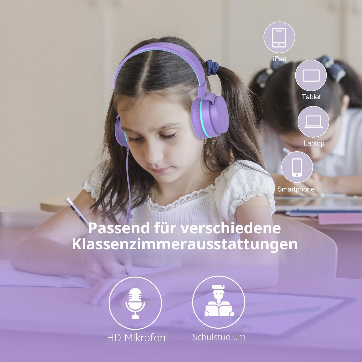 Thumbnail 6 de YOYOTUNE Kinderkopfhörer On-Ear – kabelgebundene Kopfhörer mit Mikrofon, 3,5 mm, 85/94 dB Lautstärkebegrenzung, faltbar