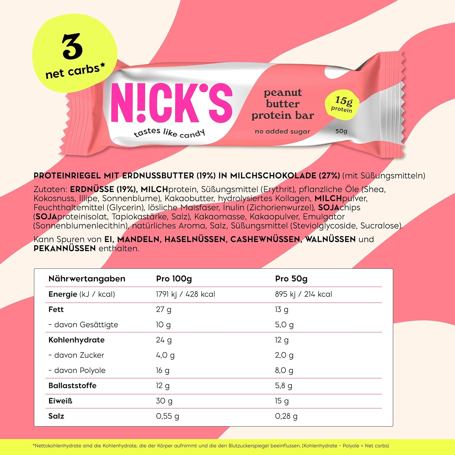 Thumbnail 1 de NICKS Protein Riegel ohne Zuckerzusatz (Erdnussbutter) – Low-Carb Keto Proteinriegel mit 15 g Eiweiß
