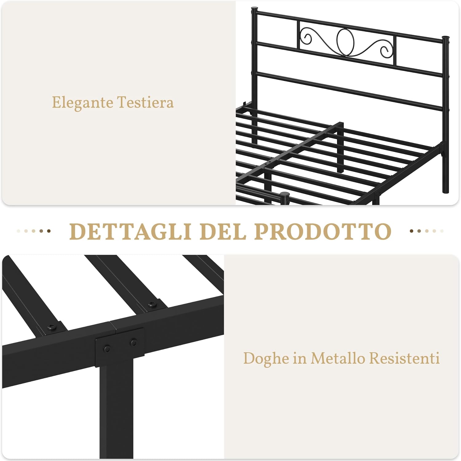 Thumbnail 2 de Yaheetech Struttura Letto Matrimoniale in Ferro Battuto 120 × 190 cm con Testiera e Pediera Nero