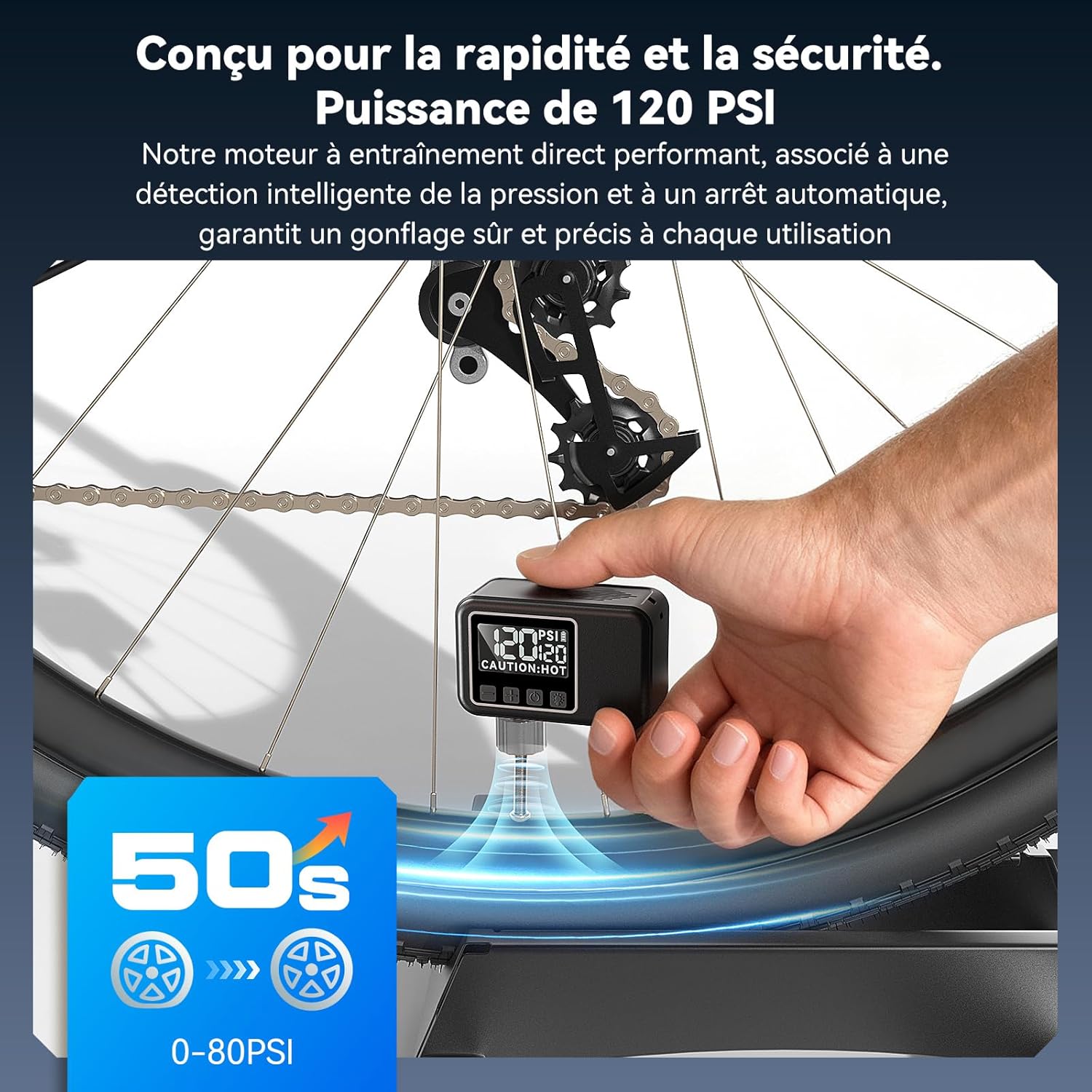 Detalle de Ecliptron Pompe à Vélo Électrique Tiny: pompe compacte avec manomètre et arrêt automatique
