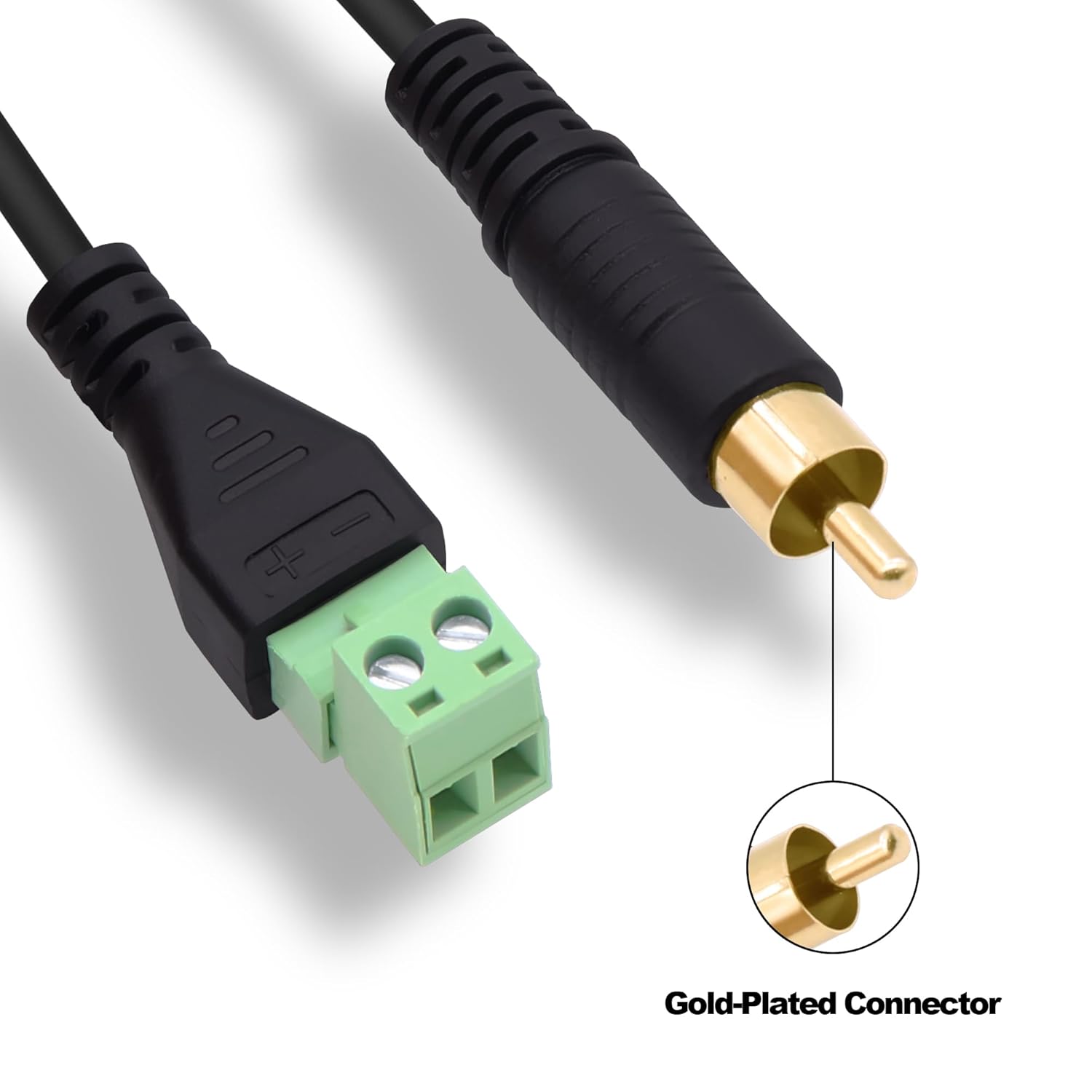 Detalle de YARCHONN RCA Screw Terminal Block Solderless Connector Cable – RCA Male to 2-Pin AV Adapter (30cm, 2 Pack)