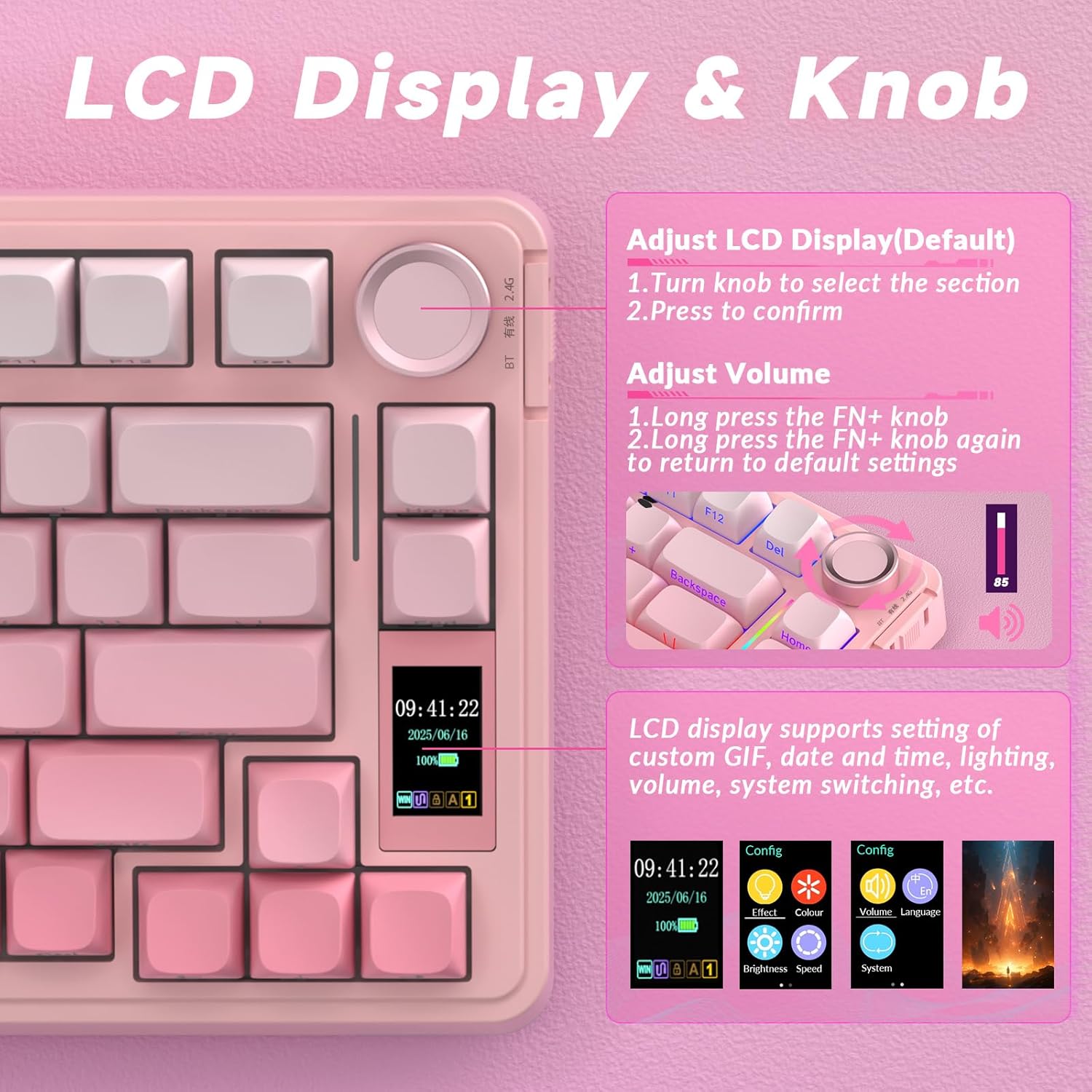 Thumbnail 3 de AULA S75 Pro Gaming Tastatur 75 Prozent – Kabelgebunden, Bluetooth 5.0, 2.4G, Display & Hot Swap