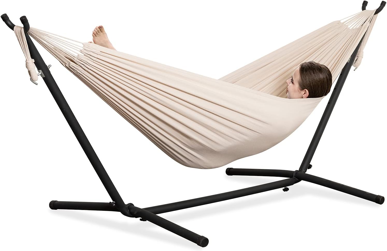 Detalle de PNAEUT A01YSB01008 Double Hammock with Steel Stand, Beige, 450 lb Capacity