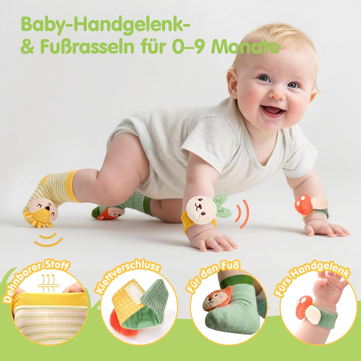 Detalle de Hahaland 9-teiliges Baby Geschenkset – Waldmotiv, Wickeltuch, Rasseln und Meilensteinkarten