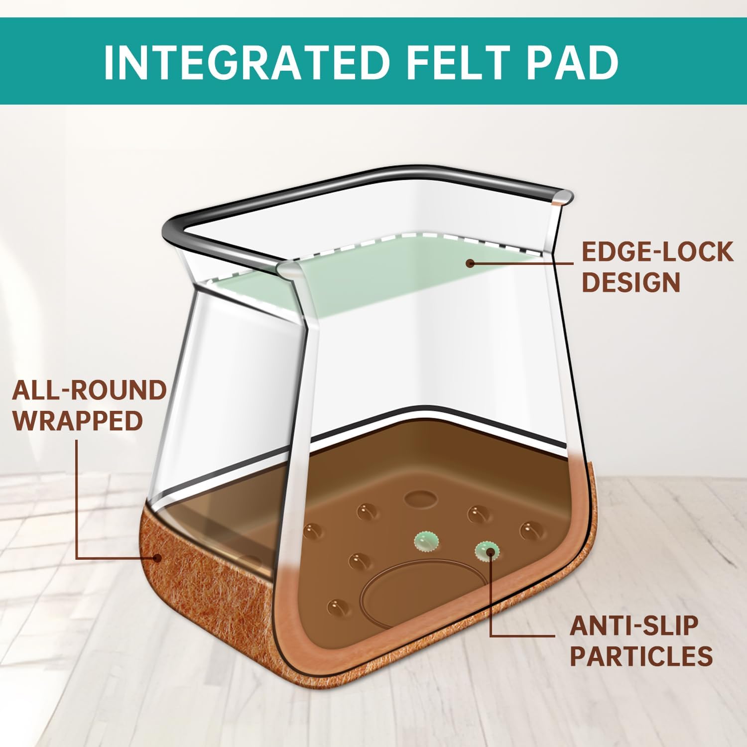 Thumbnail 4 de 32 Pezzi Gommini per Sedie Quadrati con Feltro e Silicone — Protezione per Pavimenti in Legno (20-26 mm)