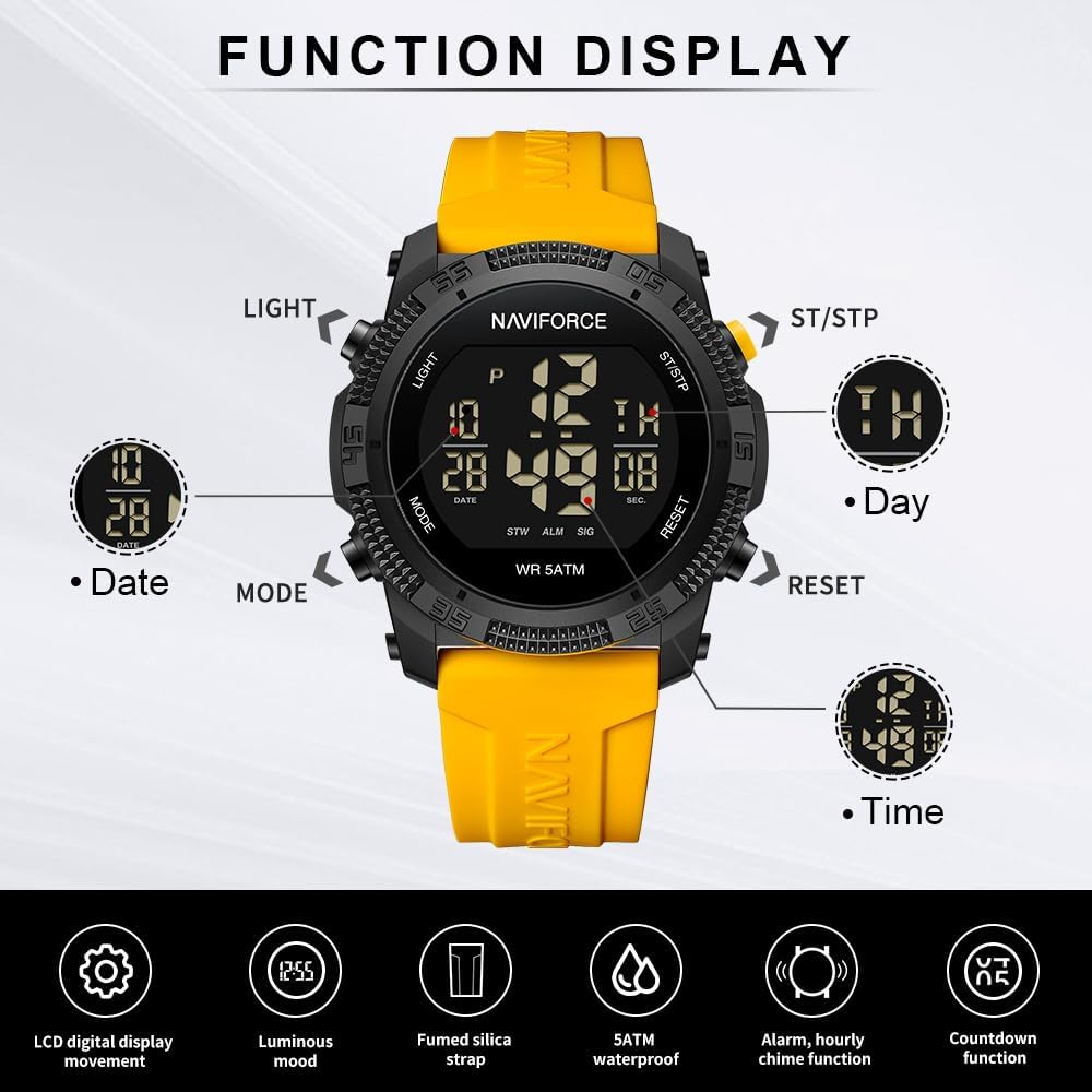 Detalle de Naviforce Orologio digitale sportivo impermeabile da uomo con cronometro e cinturino in gomma