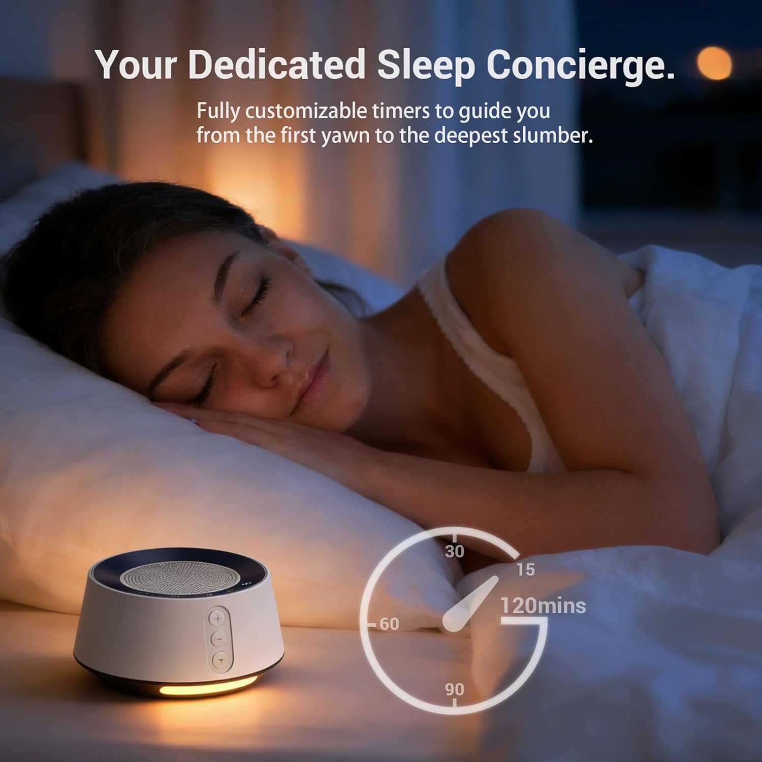 Detalle de BGOVERSS White Noise Sound Machine with 20 Sounds, 10 Night Light Colors, and Memory