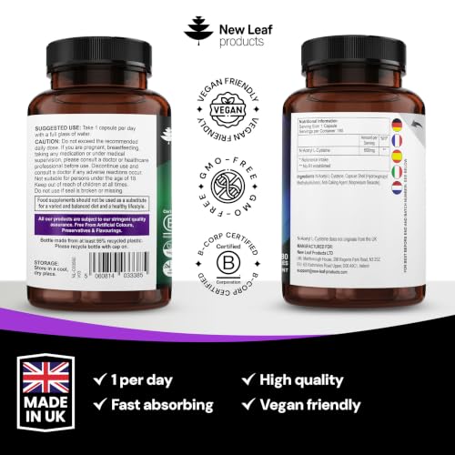 Thumbnail 7 de NAC N-Acetyl-Cysteine 600mg Capsules by New Leaf Products – 180 capsules