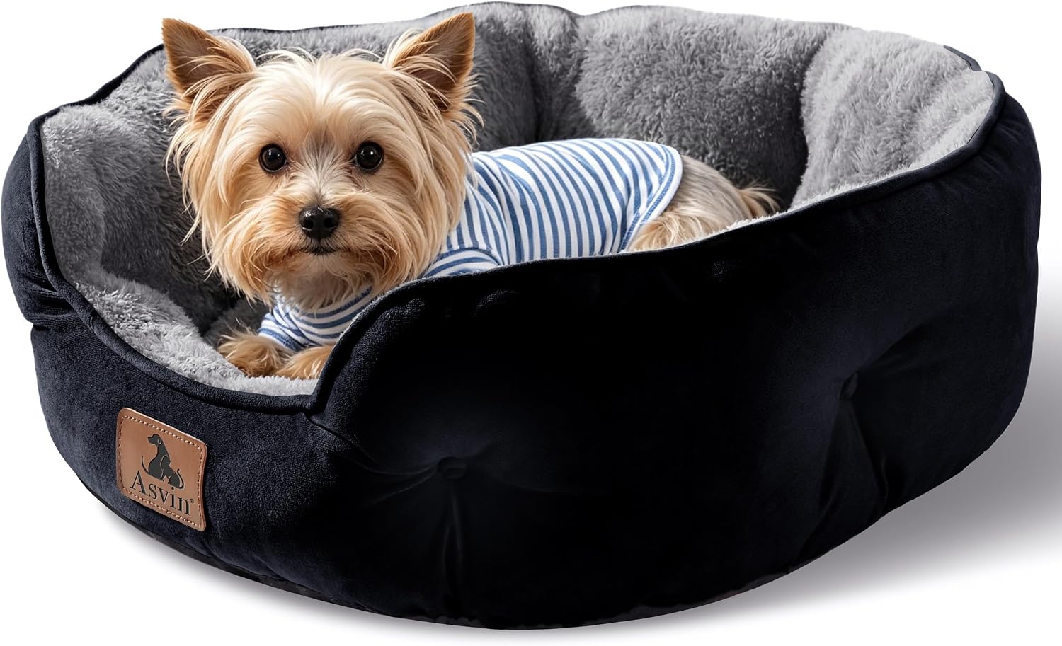 Detalle 2 de Asvin 25-Inch Round Pet Bed, Sherpa Fleece, Machine Washable, Non-Slip Base