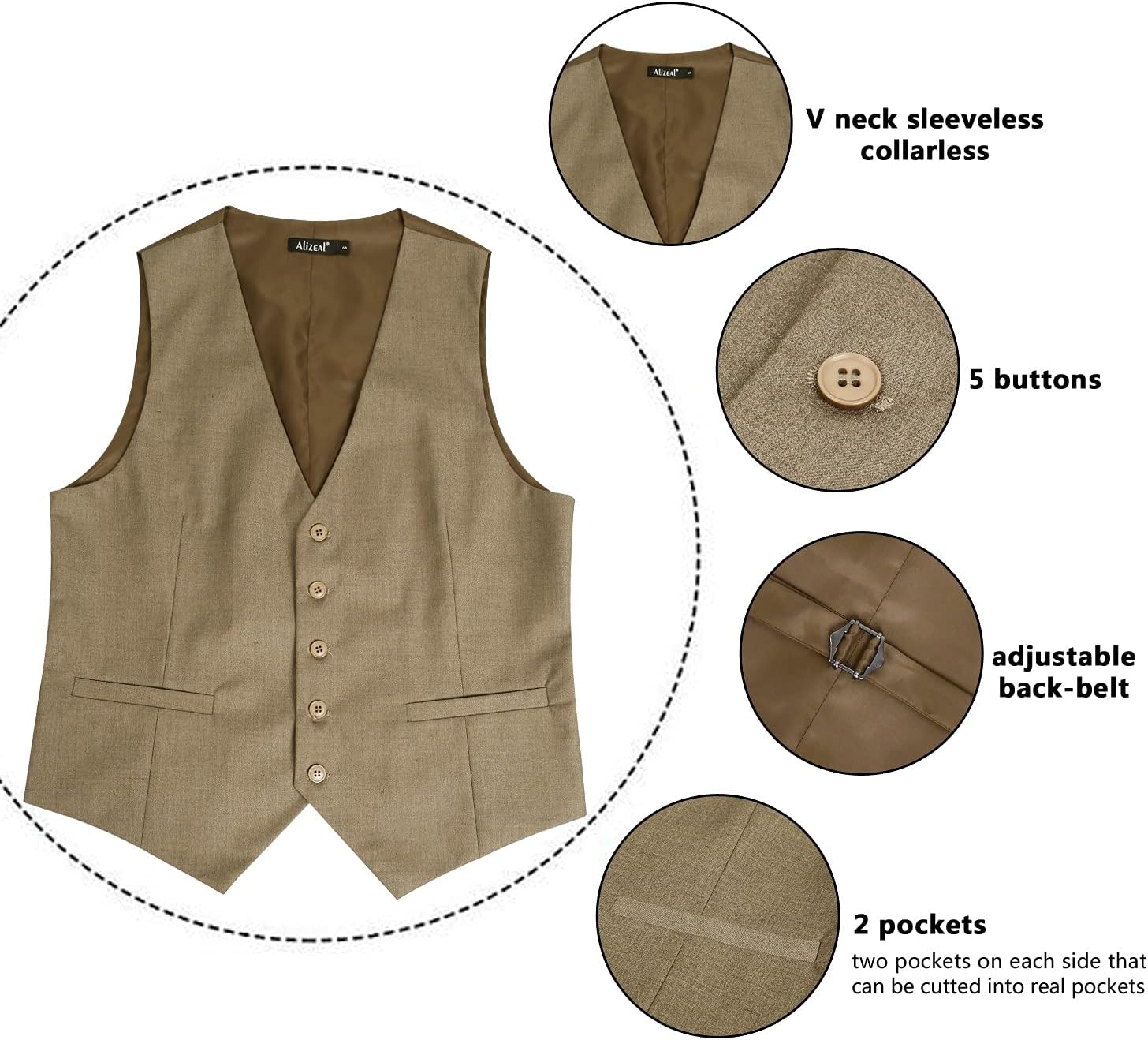 Thumbnail 3 de Alizeal Mens Classic Solid Colour Suit Vest (Regular Fit) Waistcoat