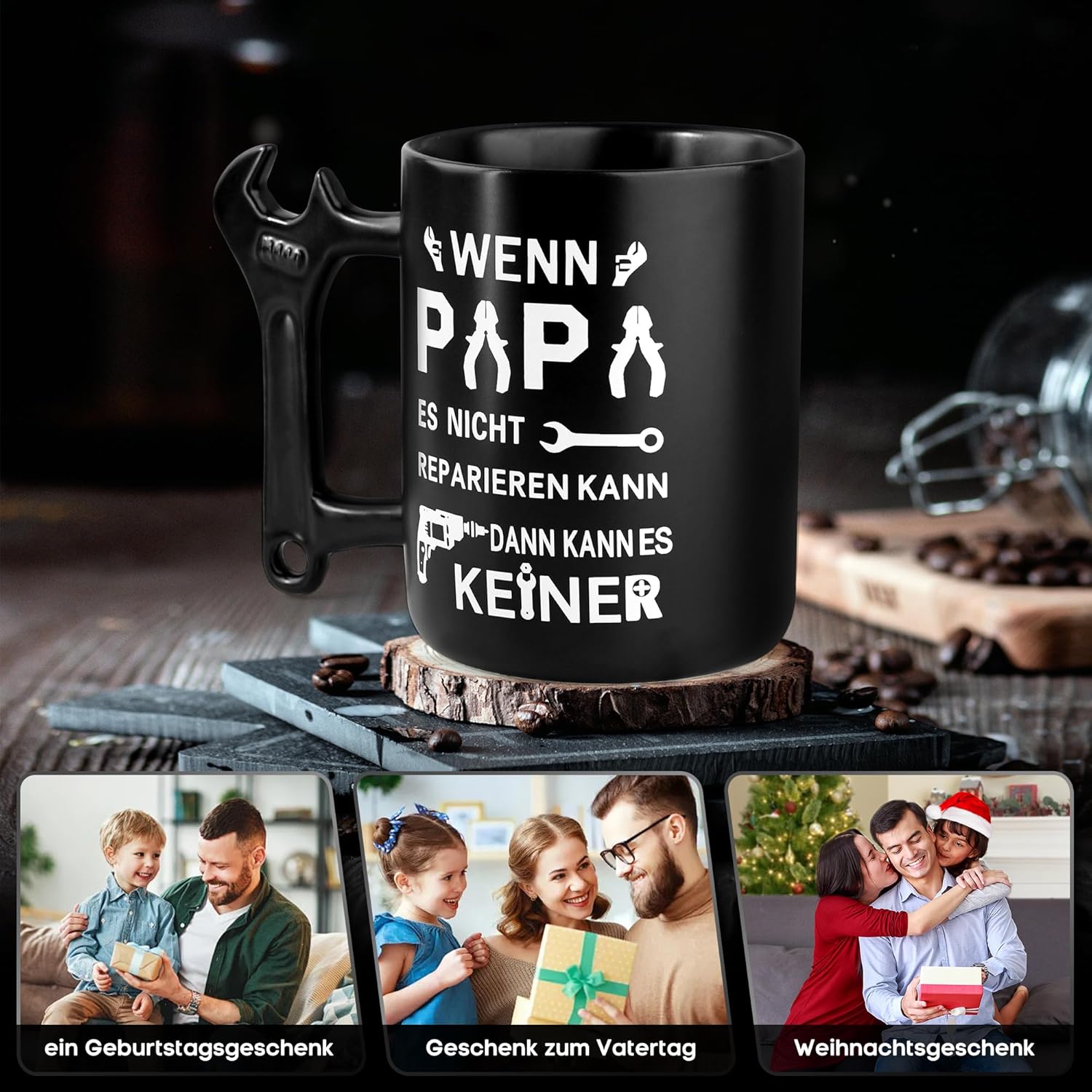 Detalle de Johiux Papa Geschenk: Kaffeebecher mit Schraubenschlüssel-Griff, 400 ml