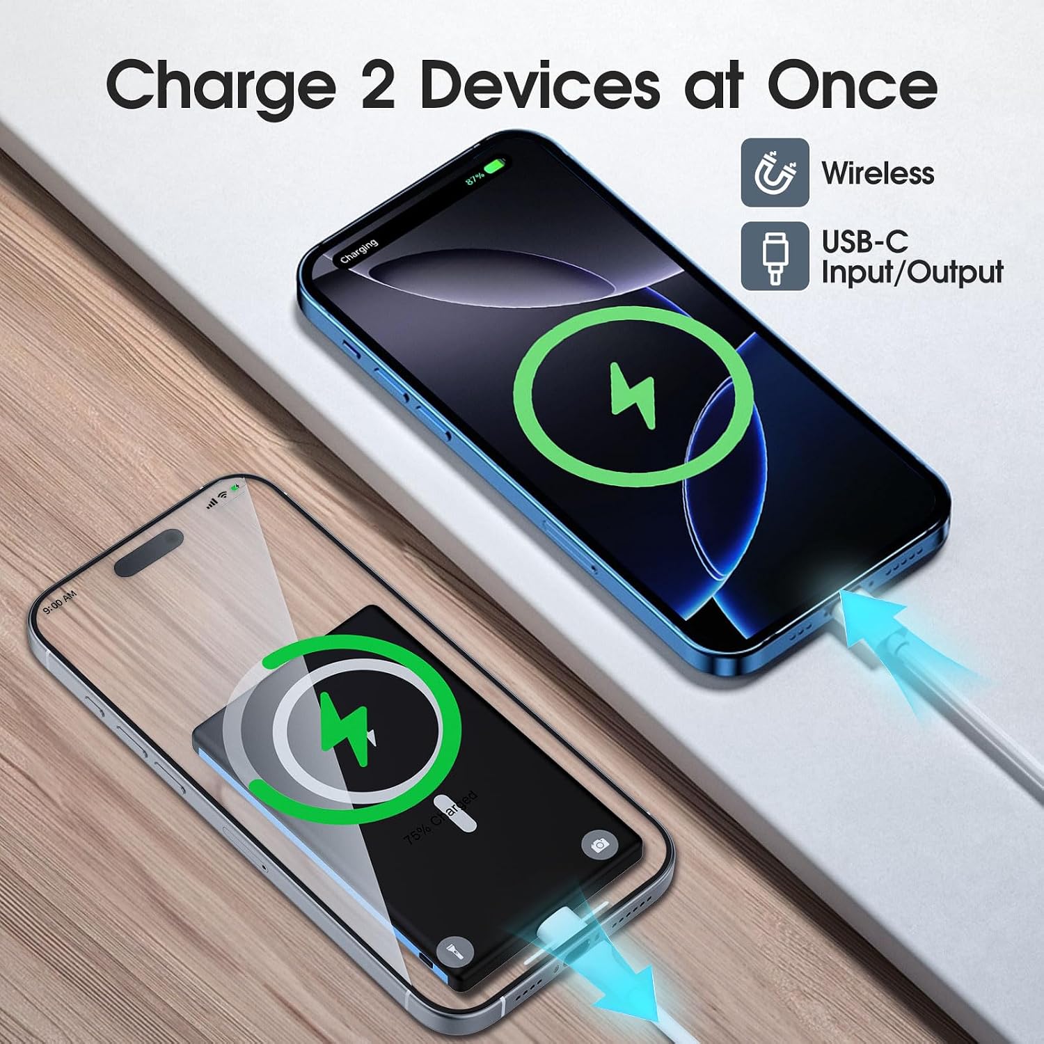 Detalle de Power Bank Mag safes Ultra Sottile 0.79 mm per iPhone — ricarica magnetica 5000 mAh, 20W/15W e design ultra compatto