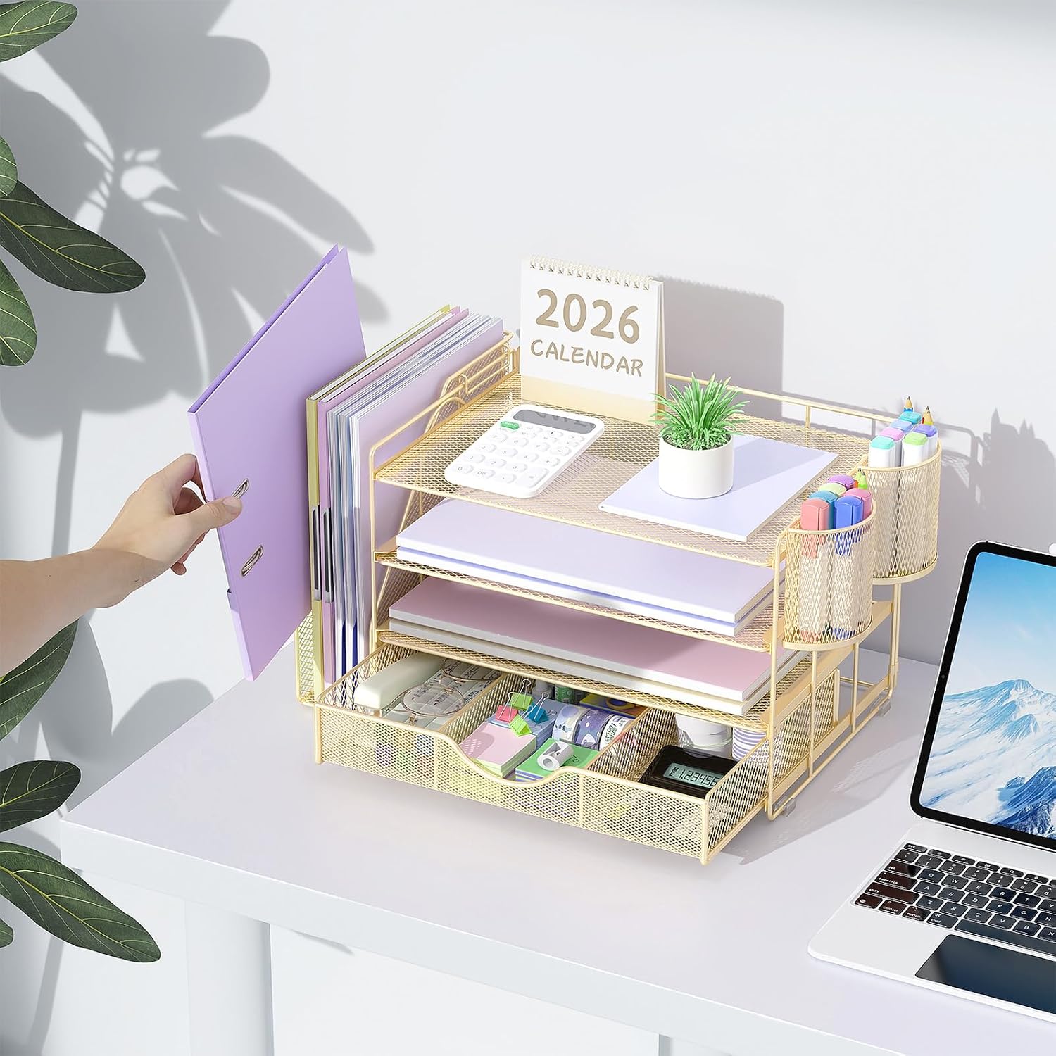 Detalle 2 de gianotter 4T-2 Desk Organizer, 4-Tier Metal Paper Organizer with Drawer, Gold