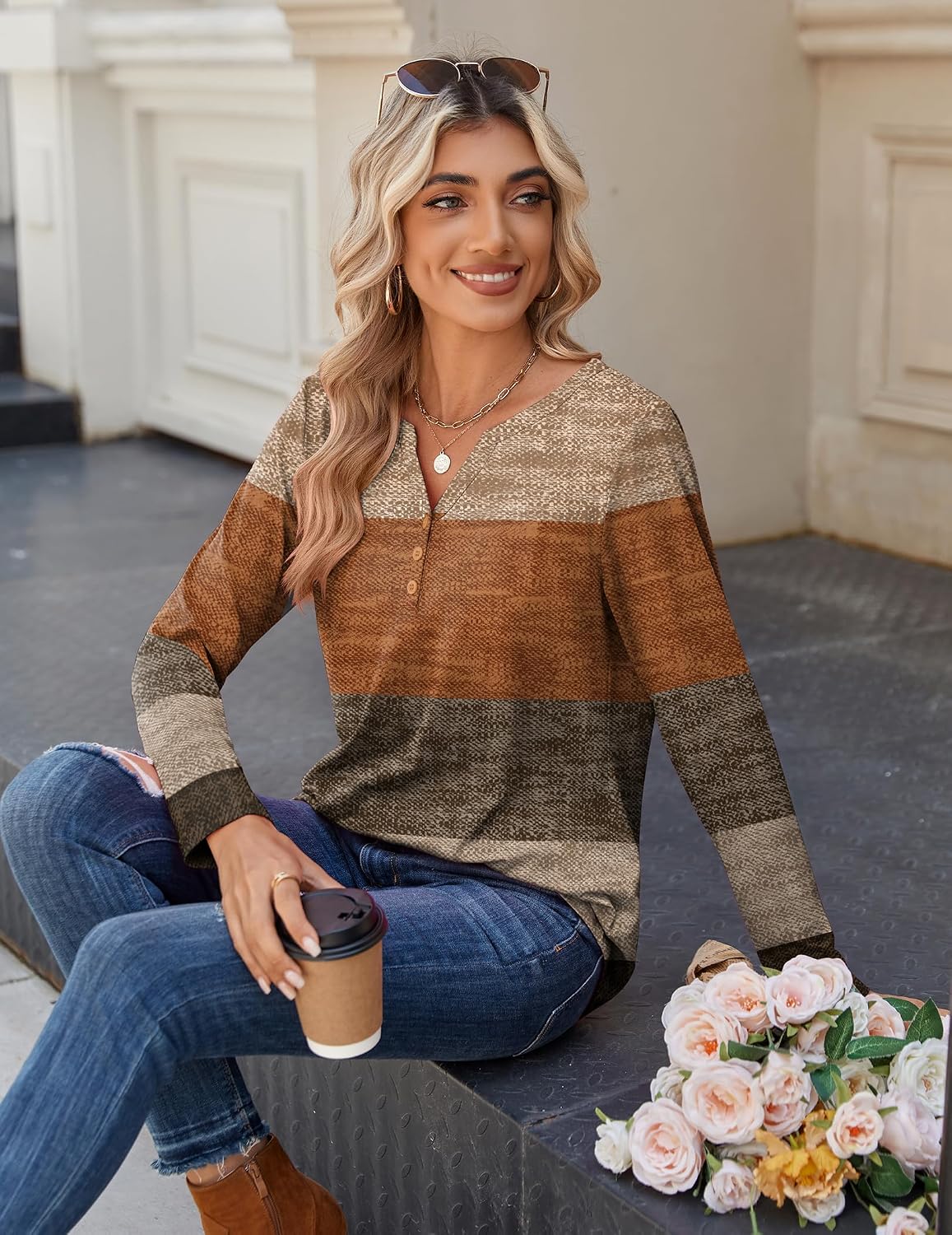 Detalle 1 de Zeagoo Long-Sleeve V-Neck Blouse for Women, Casual and Workwear