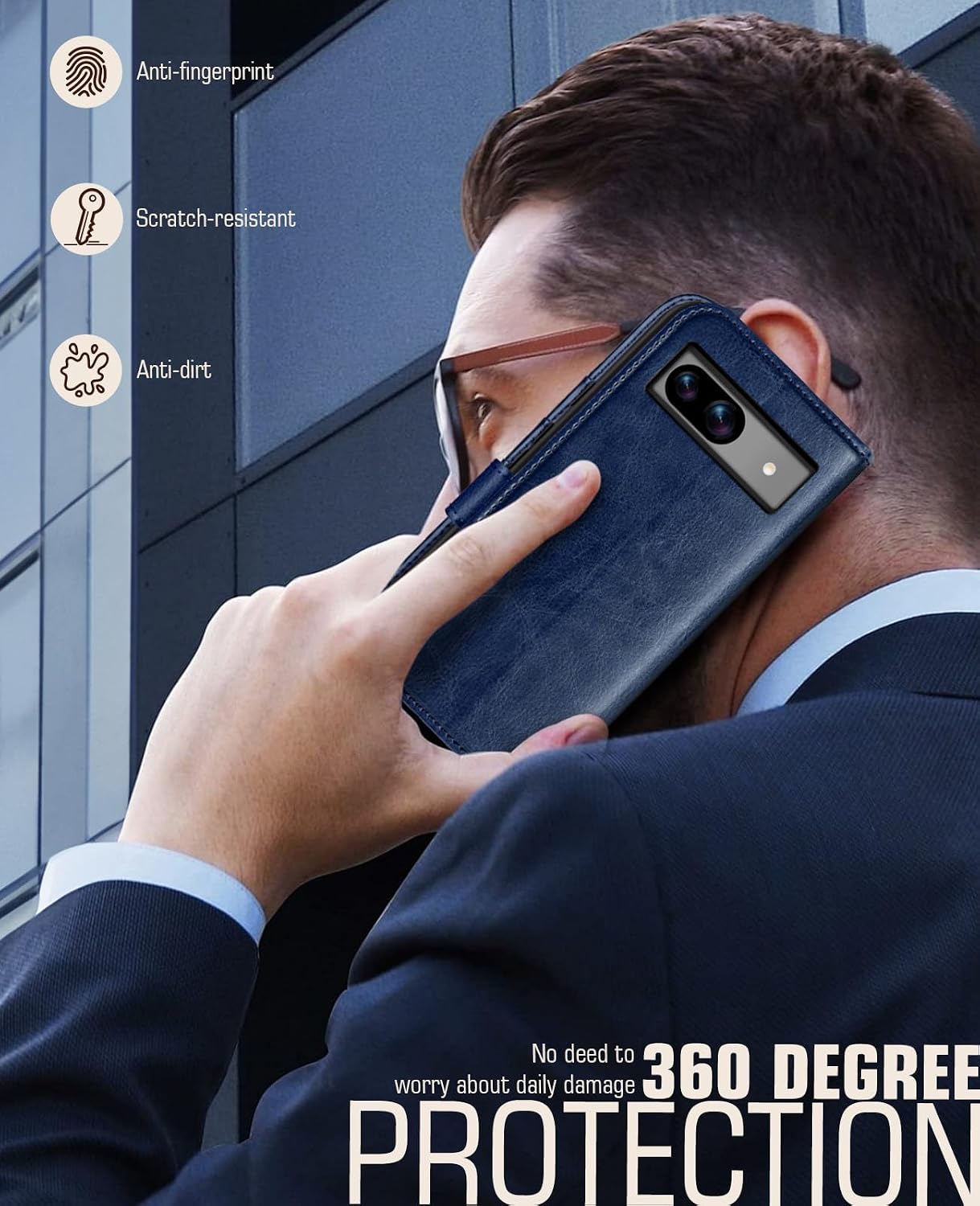 Thumbnail 6 de OCASE Lederhülle mit Standfunktion und Kartenfach für Google Pixel 8A (2024) – Blau