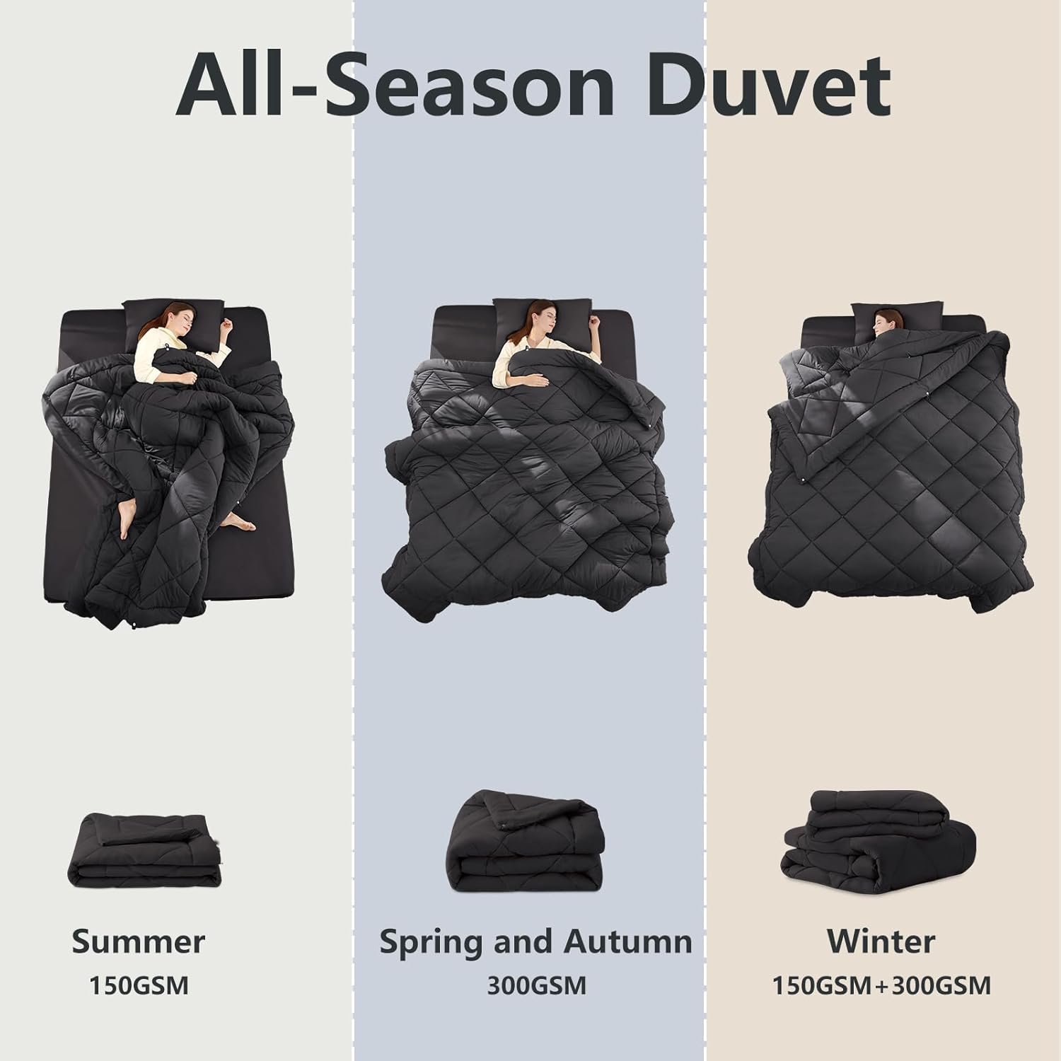 Thumbnail 6 de WAVVE 4-Jahreszeiten Bettdecke 240x260 cm, 2-teilig (150/300 gsm) für Sommer, Übergang & Winter – grau