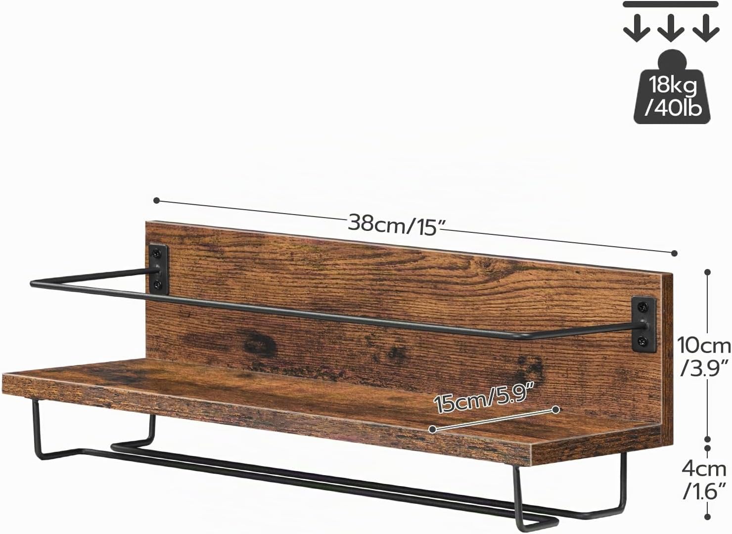 Detalle de HOOBRO Scaffale Porta Vino a Parete (Confezione da 2) – Vino e Calici in stile Vintage, 18 kg