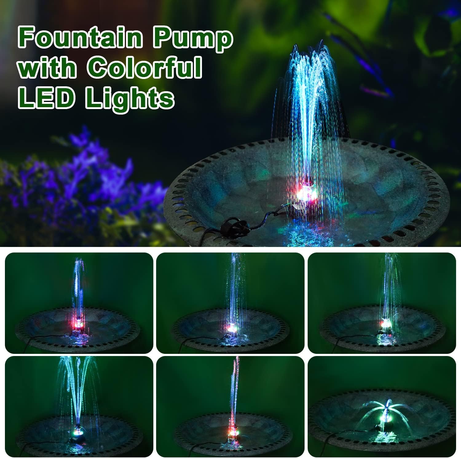 Thumbnail 2 de SZMP verstellbarer Springbrunnen mit Vogelbad-Funktion und bunten LED-Leuchten für außen (24 h, 7 Düsen)