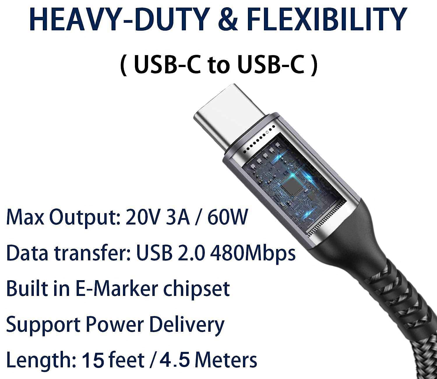Thumbnail 4 de USB-C to USB-C Cable (15FT 2PACK, 60W) Long Cable with Nylon Braided Build