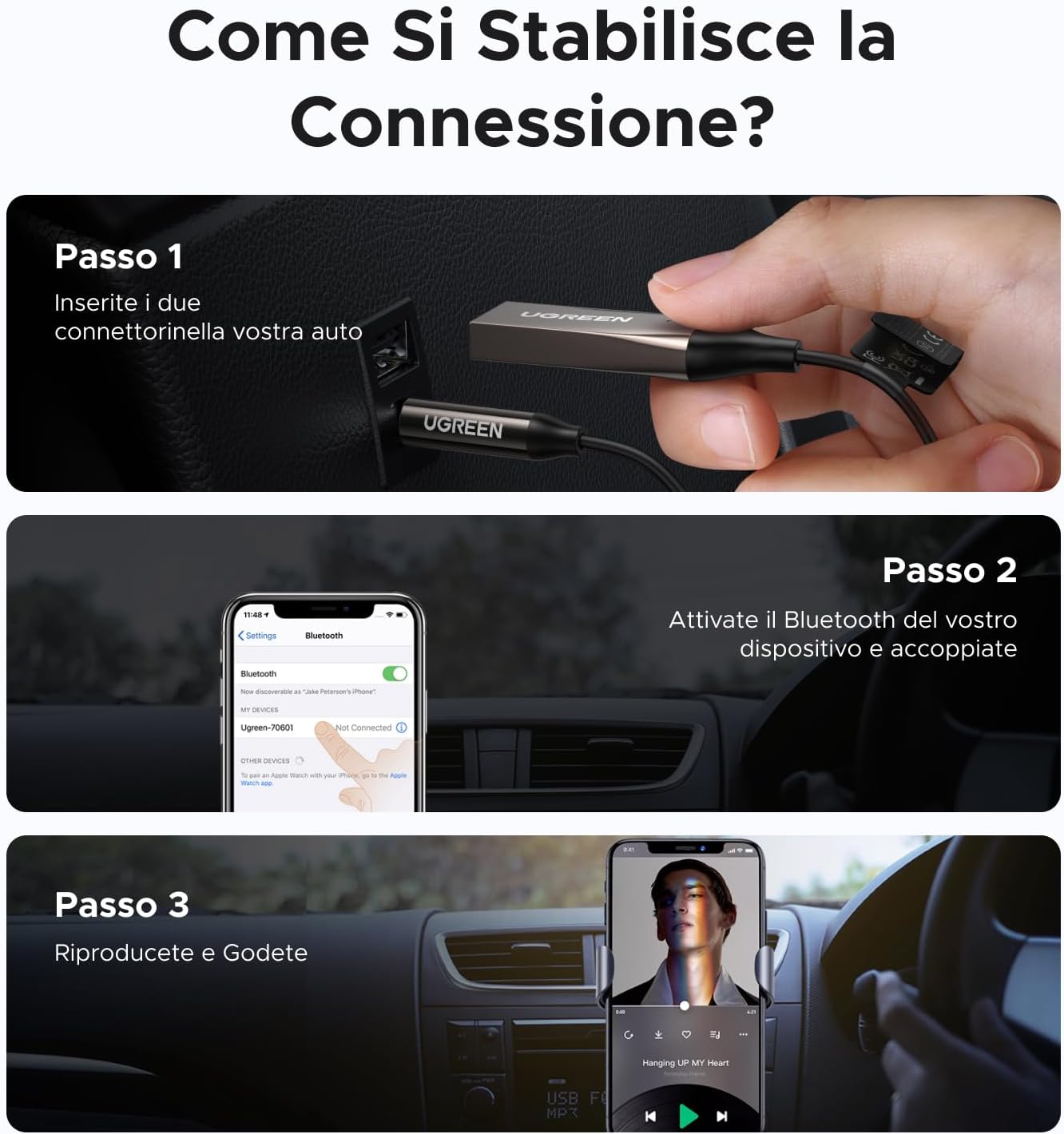Thumbnail 5 de UGREEN Ricevitore Bluetooth 6.0 per auto con microfono e jack 3,5 mm