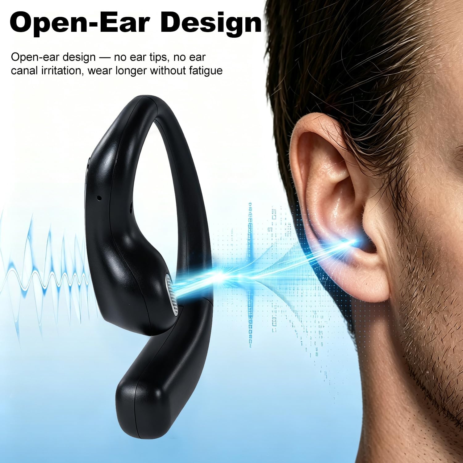Detalle de Kryvo JM37 Open-Ear Headphones with Earhooks, Bluetooth 6.0 and 46-Hour Battery